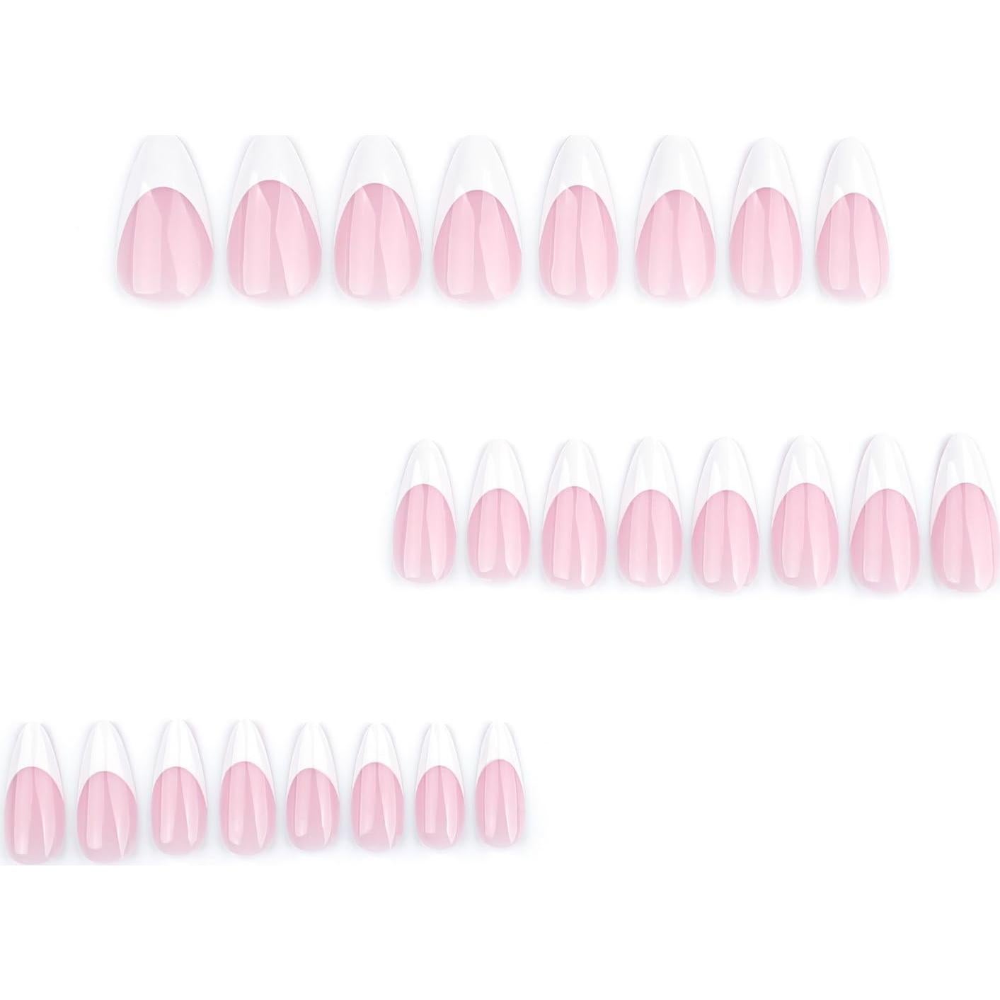 Uñas Postizas Almendra Media Punta Francesa Blanca 24 Pcs