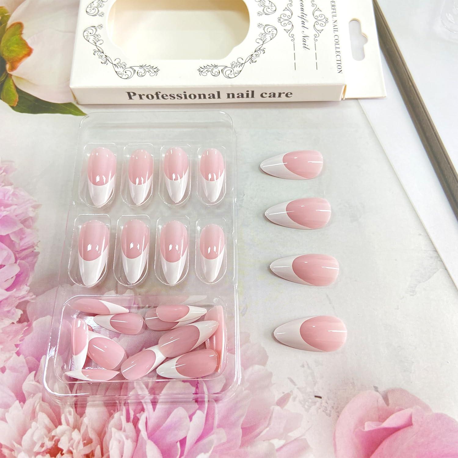 Uñas Postizas Almendra Media Punta Francesa Blanca 24 Pcs