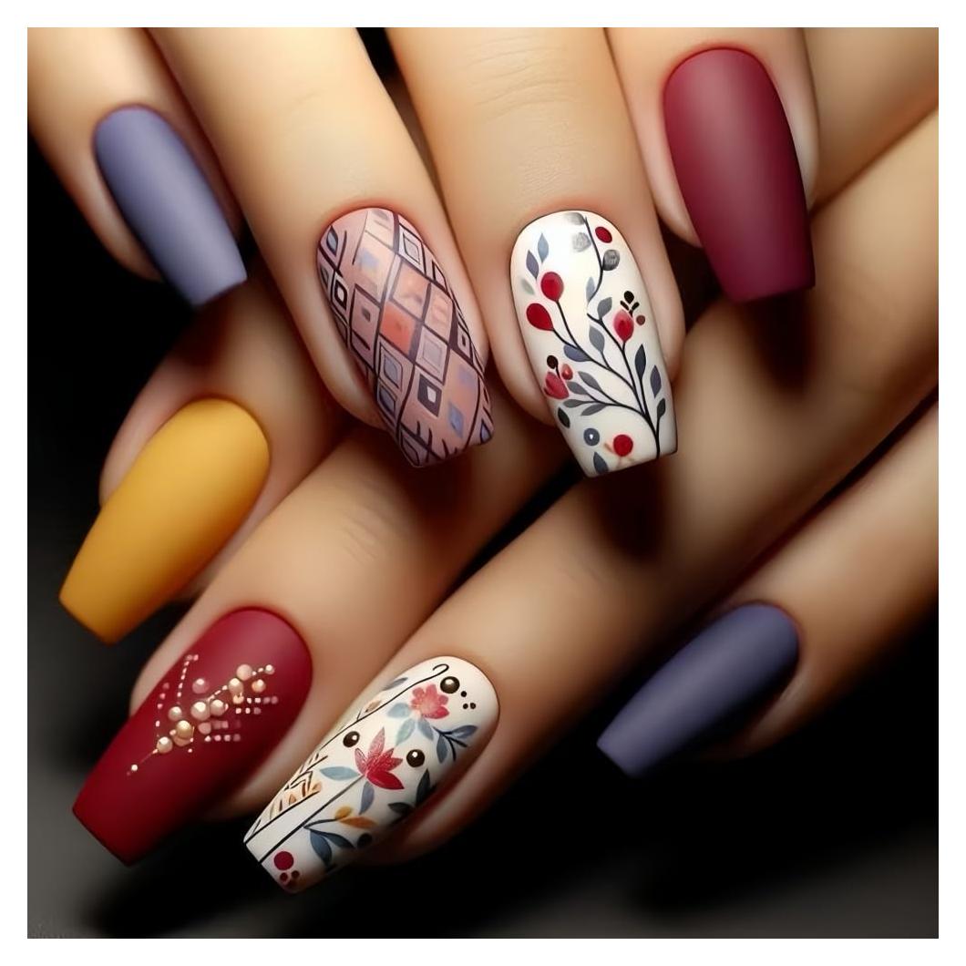 24 Uñas Postizas Acrílicas OCOUYVD Diseño Flores Punta Francesa