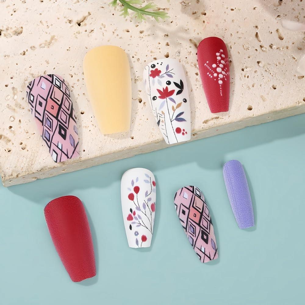 24 Uñas Postizas Acrílicas OCOUYVD Diseño Flores Punta Francesa