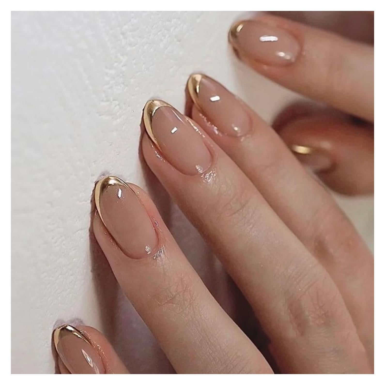 Uñas Postizas Medianas Ovaladas Vopintpy 24 Piezas Punta Francesa