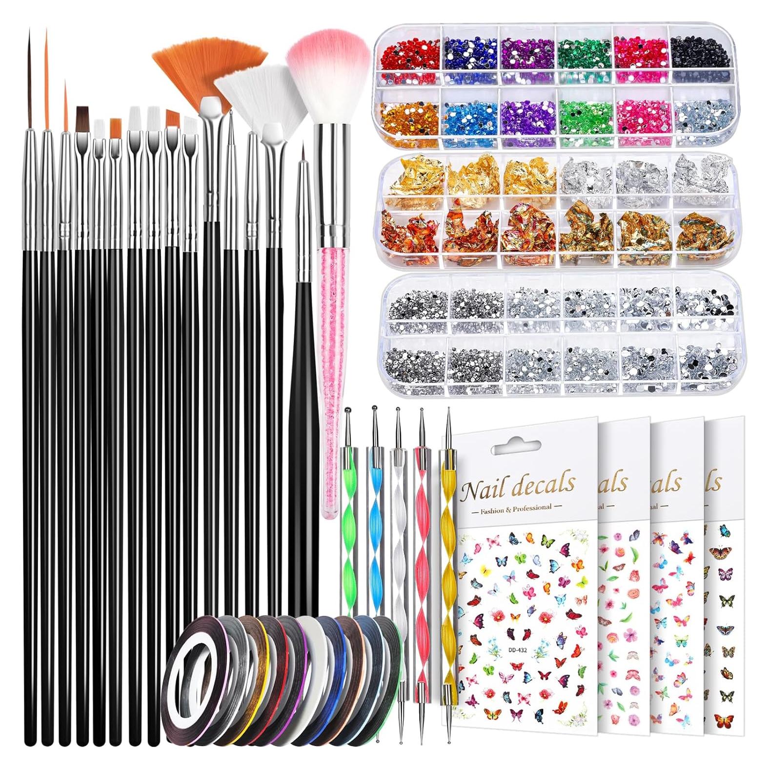 Kit de Arte de Uñas Teenitor - 20 Piezas con Pinceles y Gemas