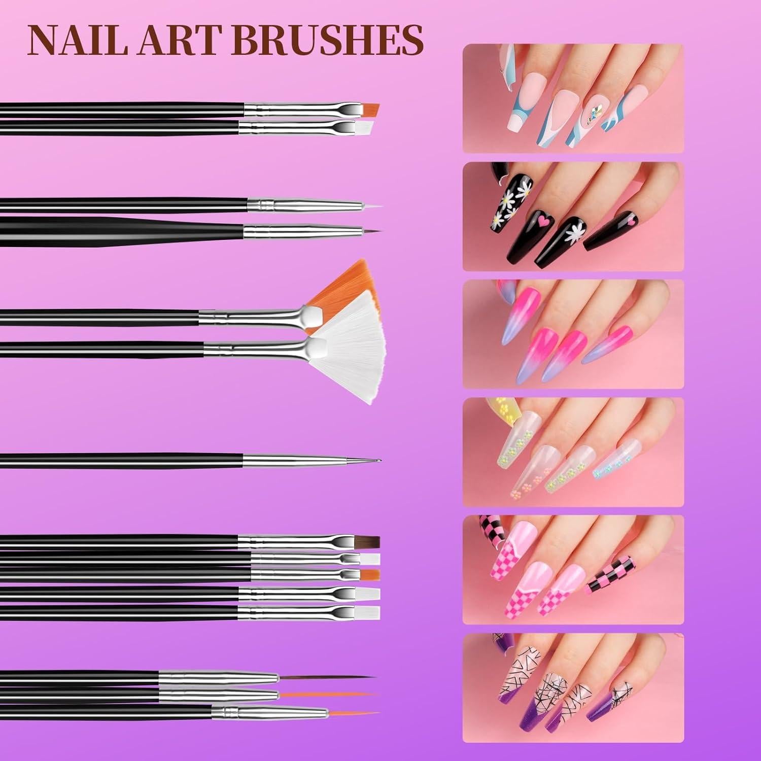 Kit de Arte de Uñas Teenitor - 20 Piezas con Pinceles y Gemas