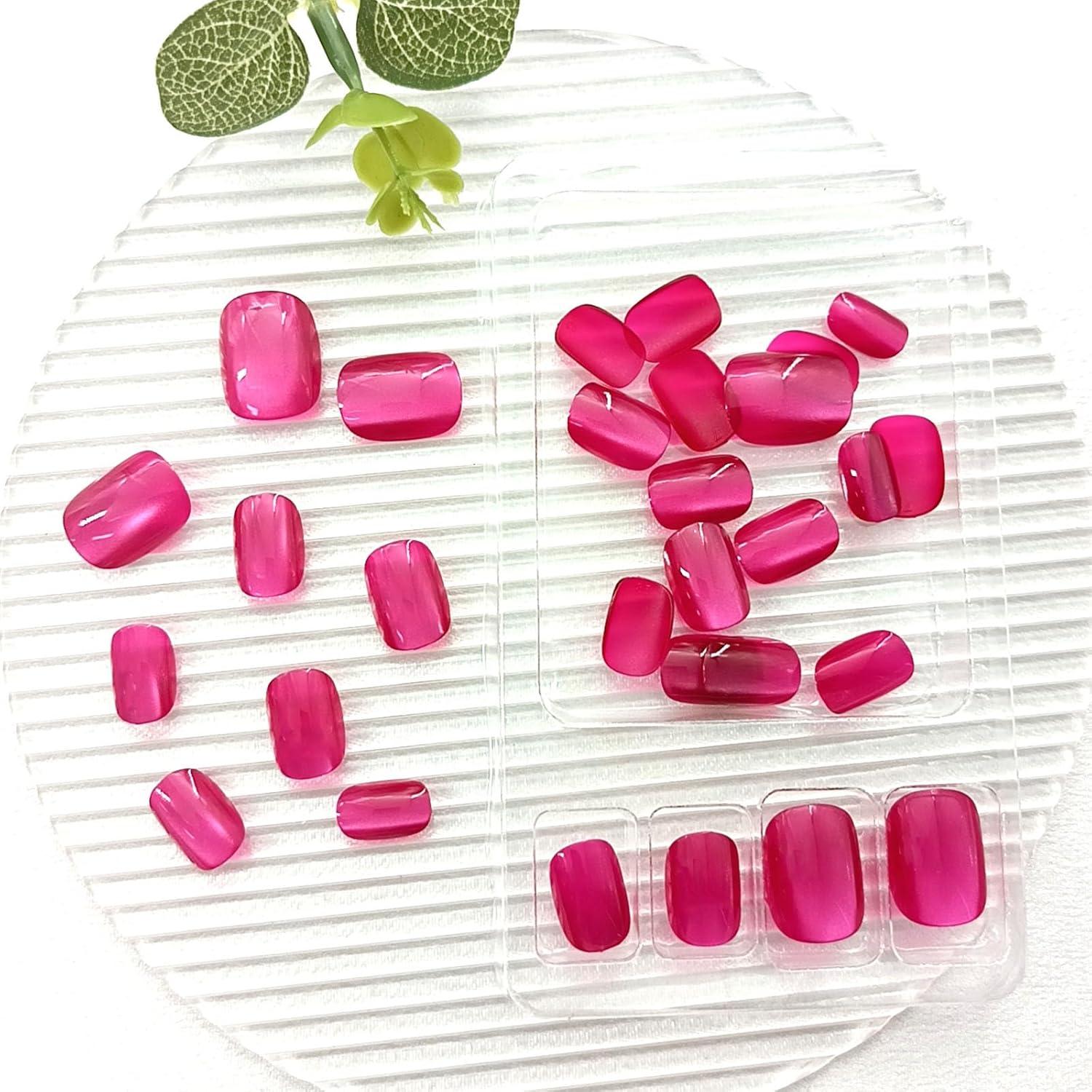 Uñas Postizas Cat Eye Rojas 30 Pcs Reutilizables PXUEZAY