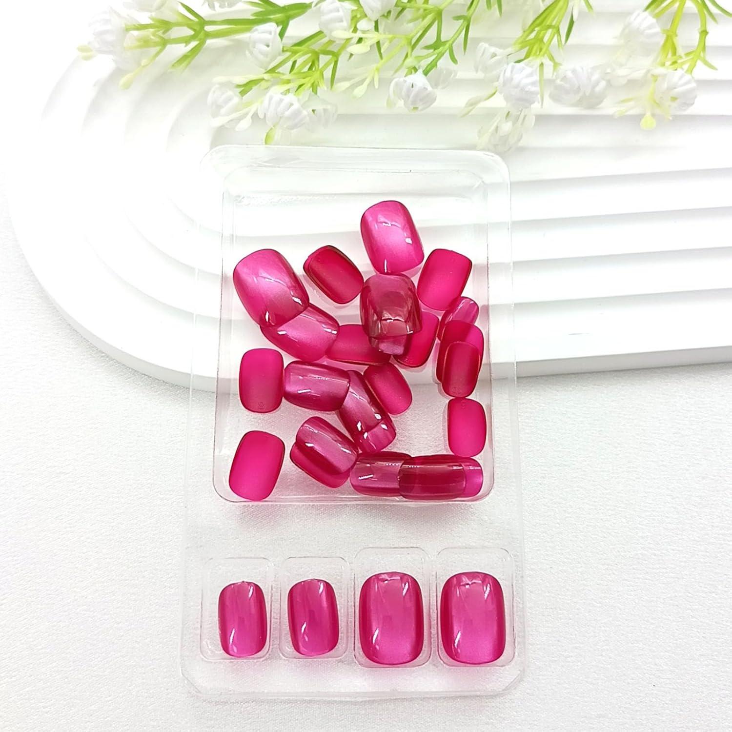 Uñas Postizas Cat Eye Rojas 30 Pcs Reutilizables PXUEZAY