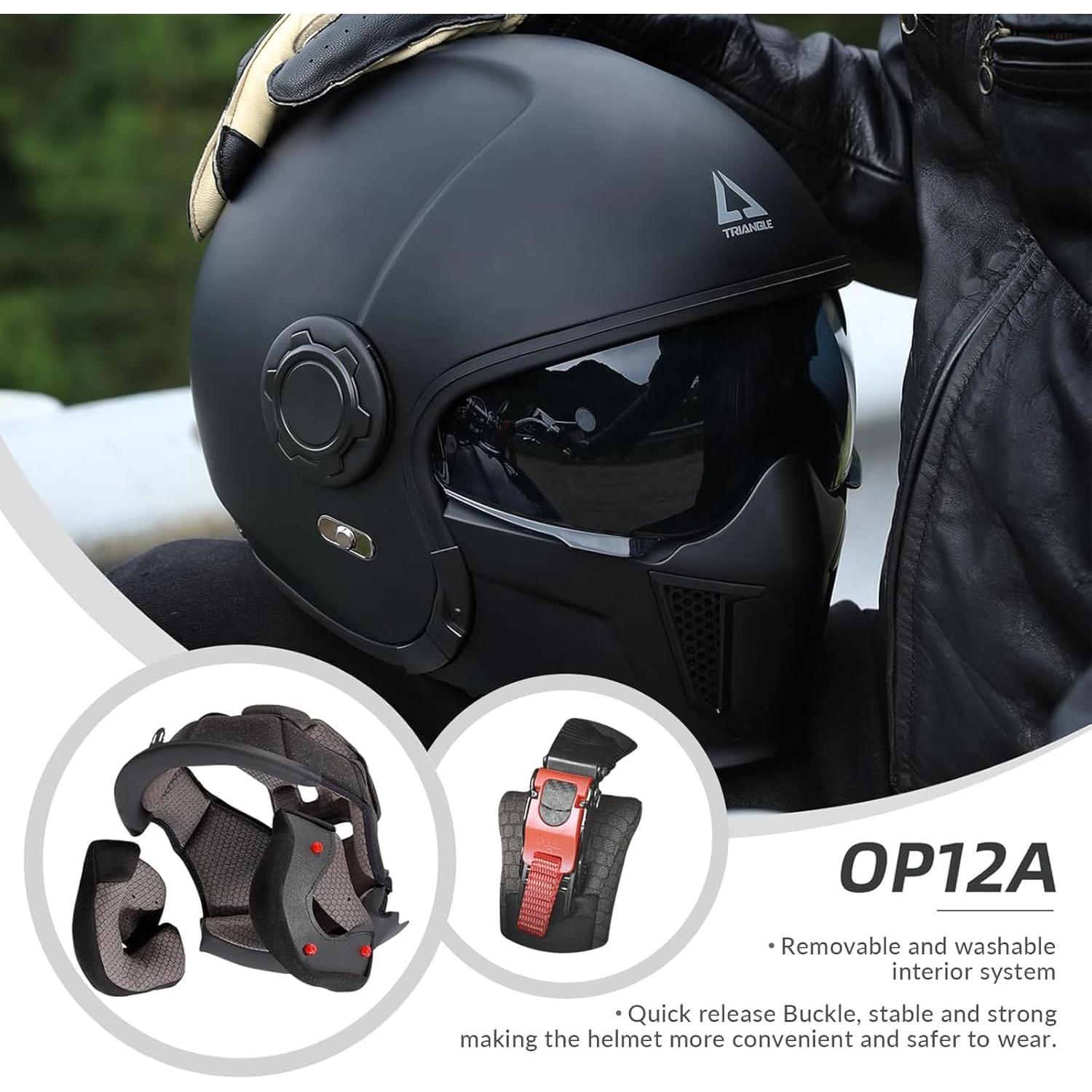 Casco de Motocicleta TRIANGLE OP12A Doble Visor Negro XXL