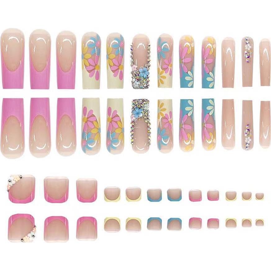 48 Uñas Postizas Acrílicas CEWEWP con Flores y Pegamento