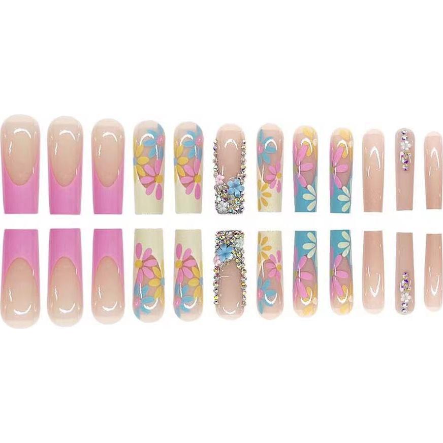 48 Uñas Postizas Acrílicas CEWEWP con Flores y Pegamento