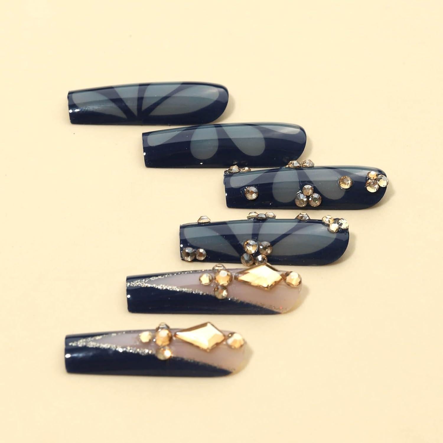 Uñas Postizas Cuadradas RTKHFZE 24pcs Acrílicas Azul Oscuro