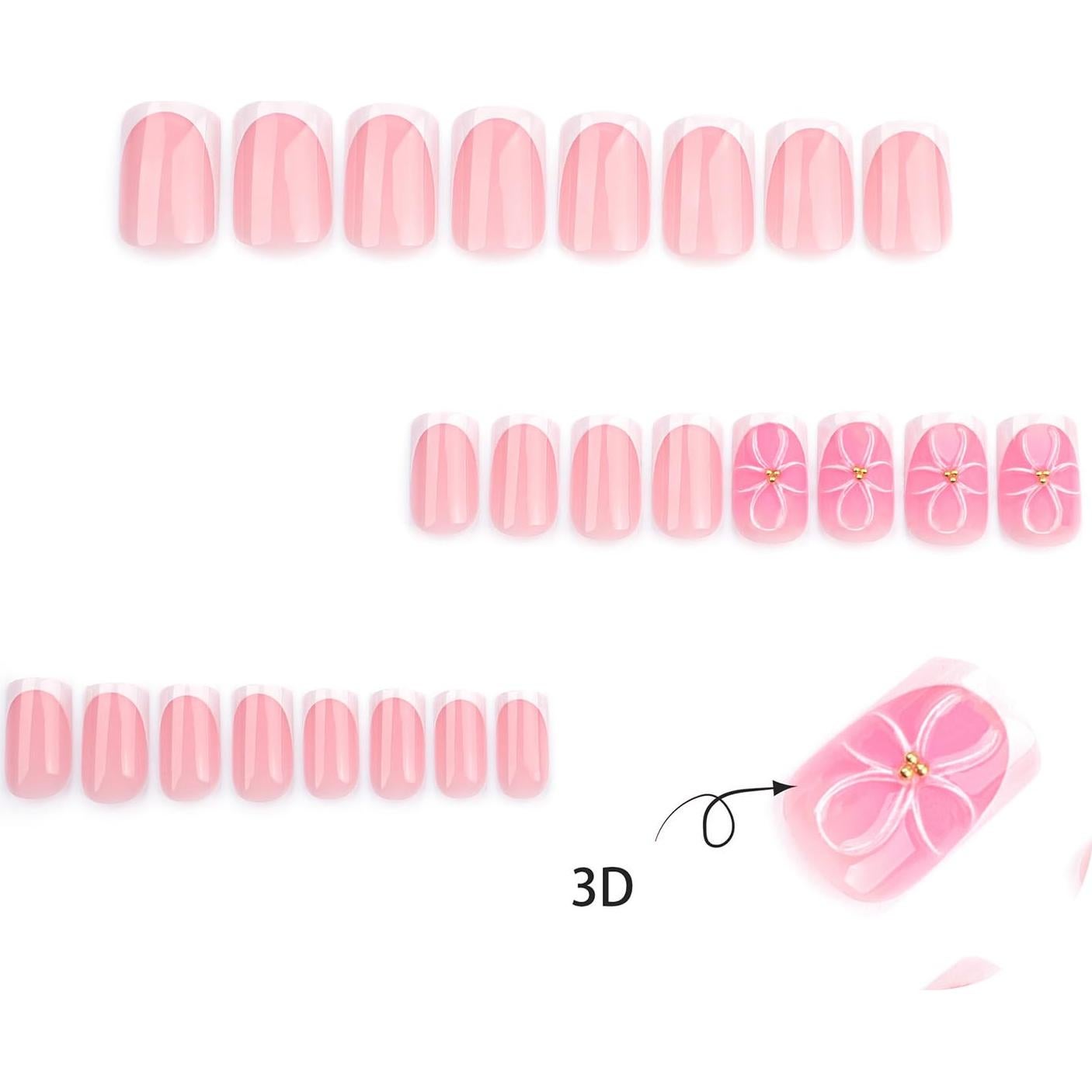 Uñas Postizas Cortas Cuadradas FIEONCIY Francesa Rosa 24 Piezas