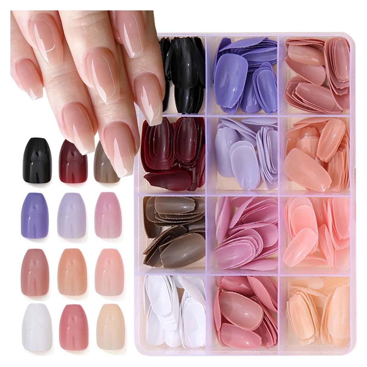 288 Uñas Postizas en Forma de Ataúd KASOICRA - 12 Colores