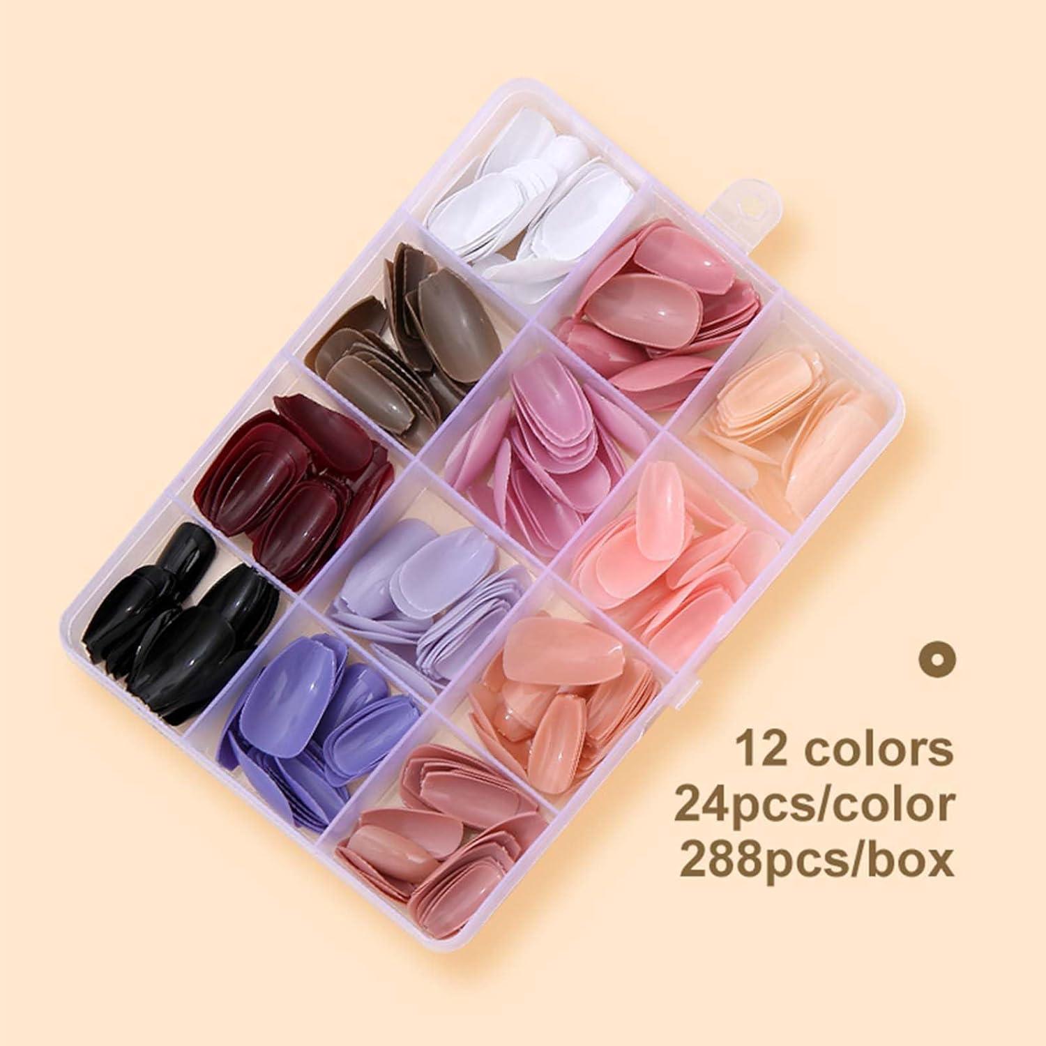 288 Uñas Postizas en Forma de Ataúd KASOICRA - 12 Colores