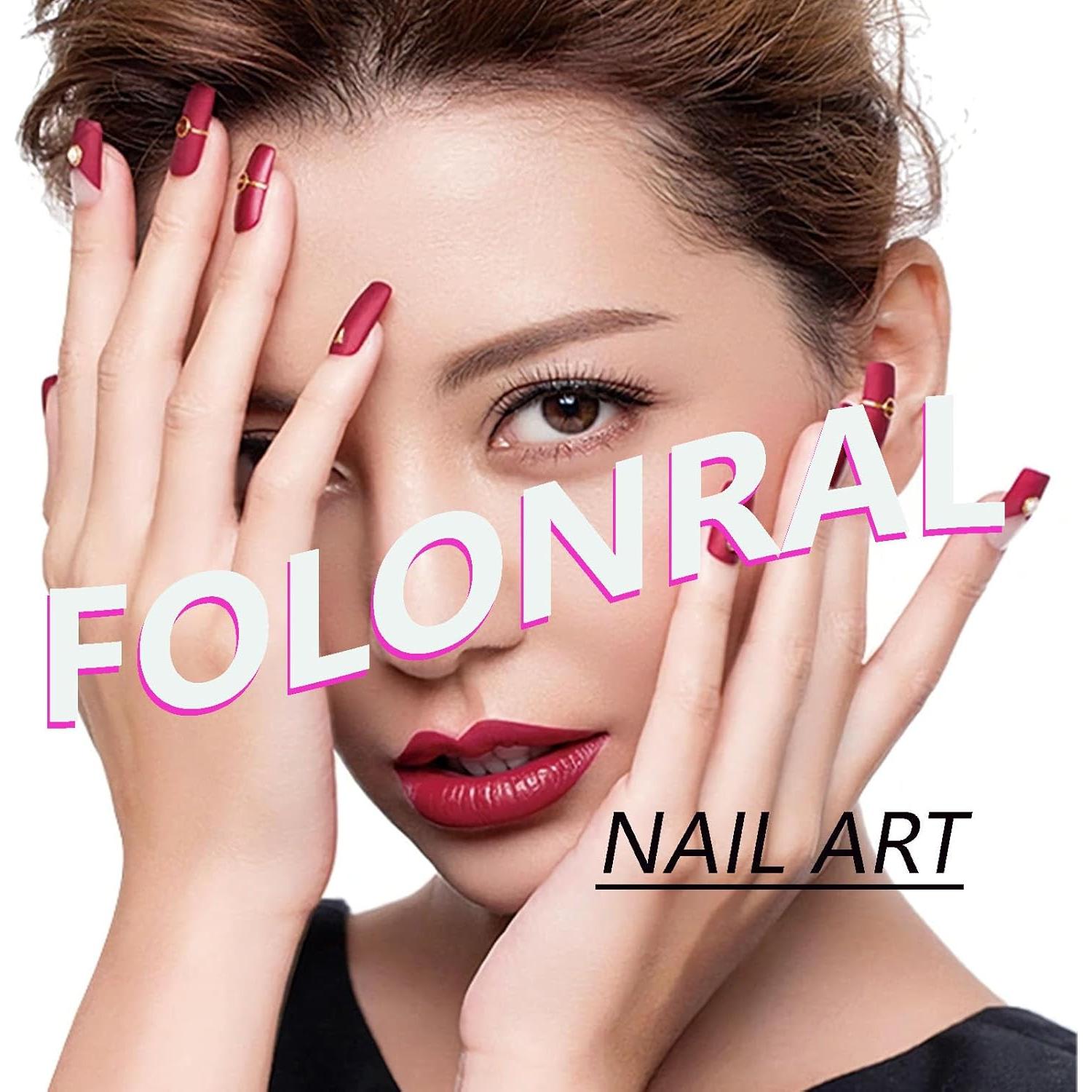 Uñas Postizas Medianas Cuadradas FOLONRAL 24Pcs Lazo 3D