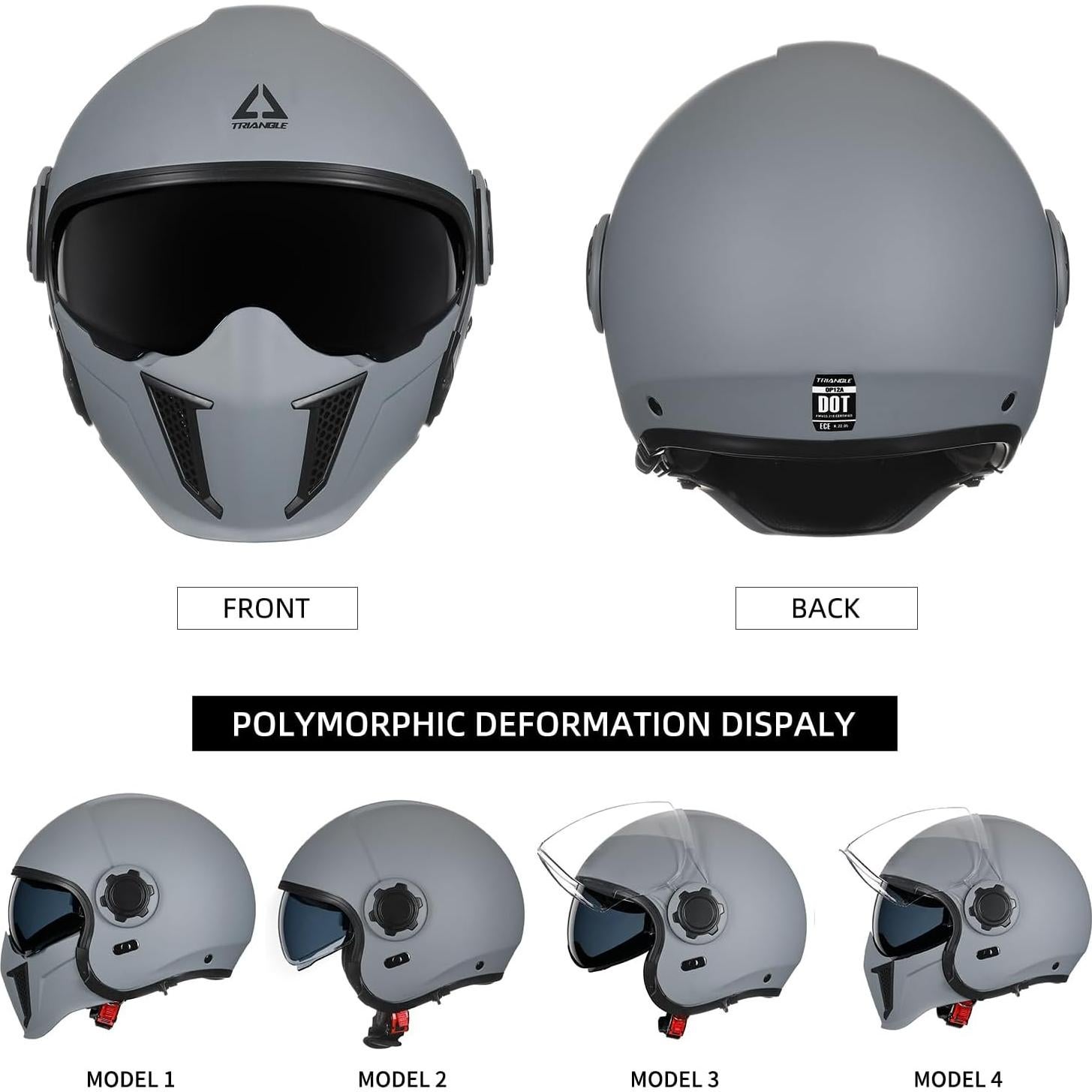 Casco de Motocicleta TRIANGLE OP12A Doble Visera Gris M