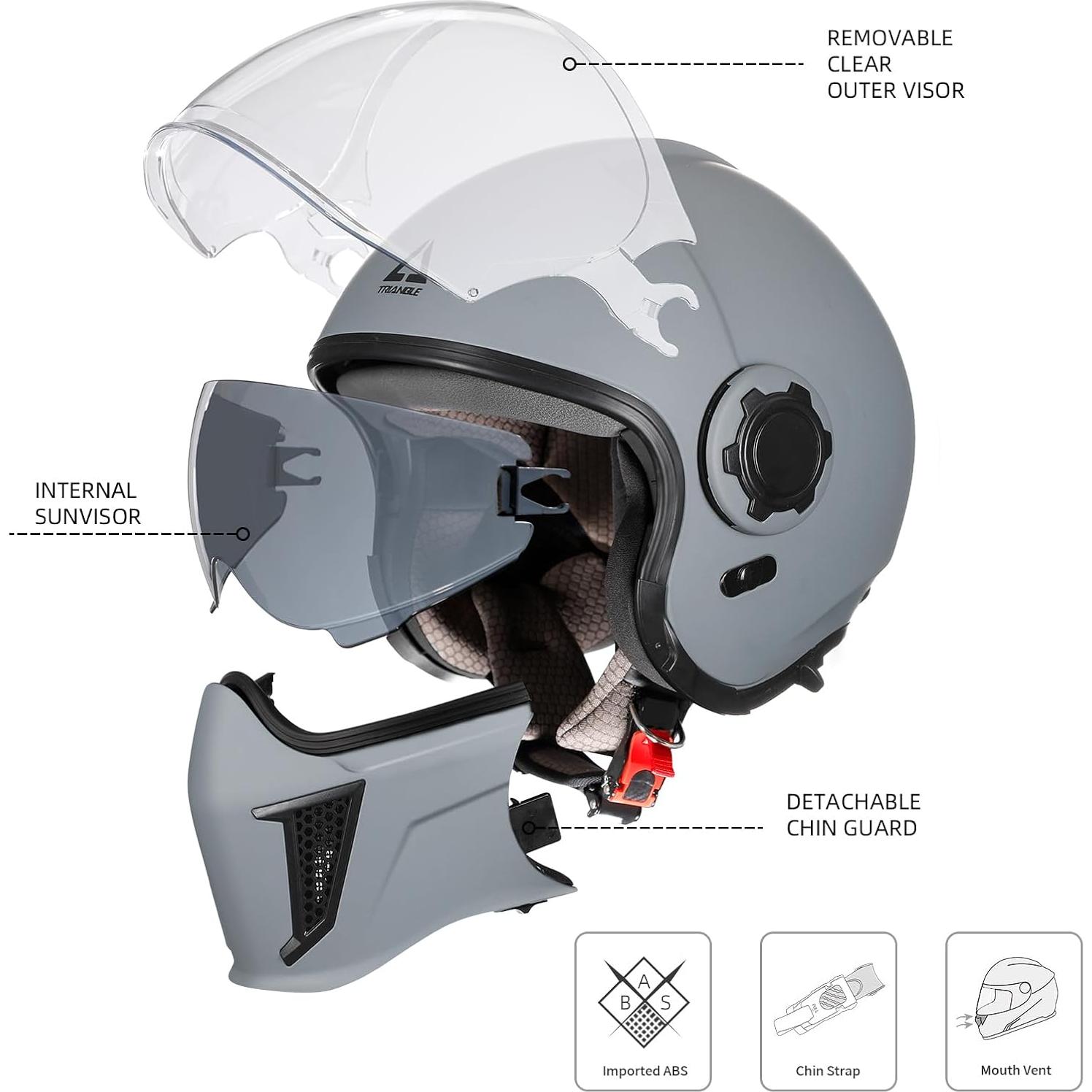 Casco de Motocicleta TRIANGLE OP12A Doble Visera Gris M