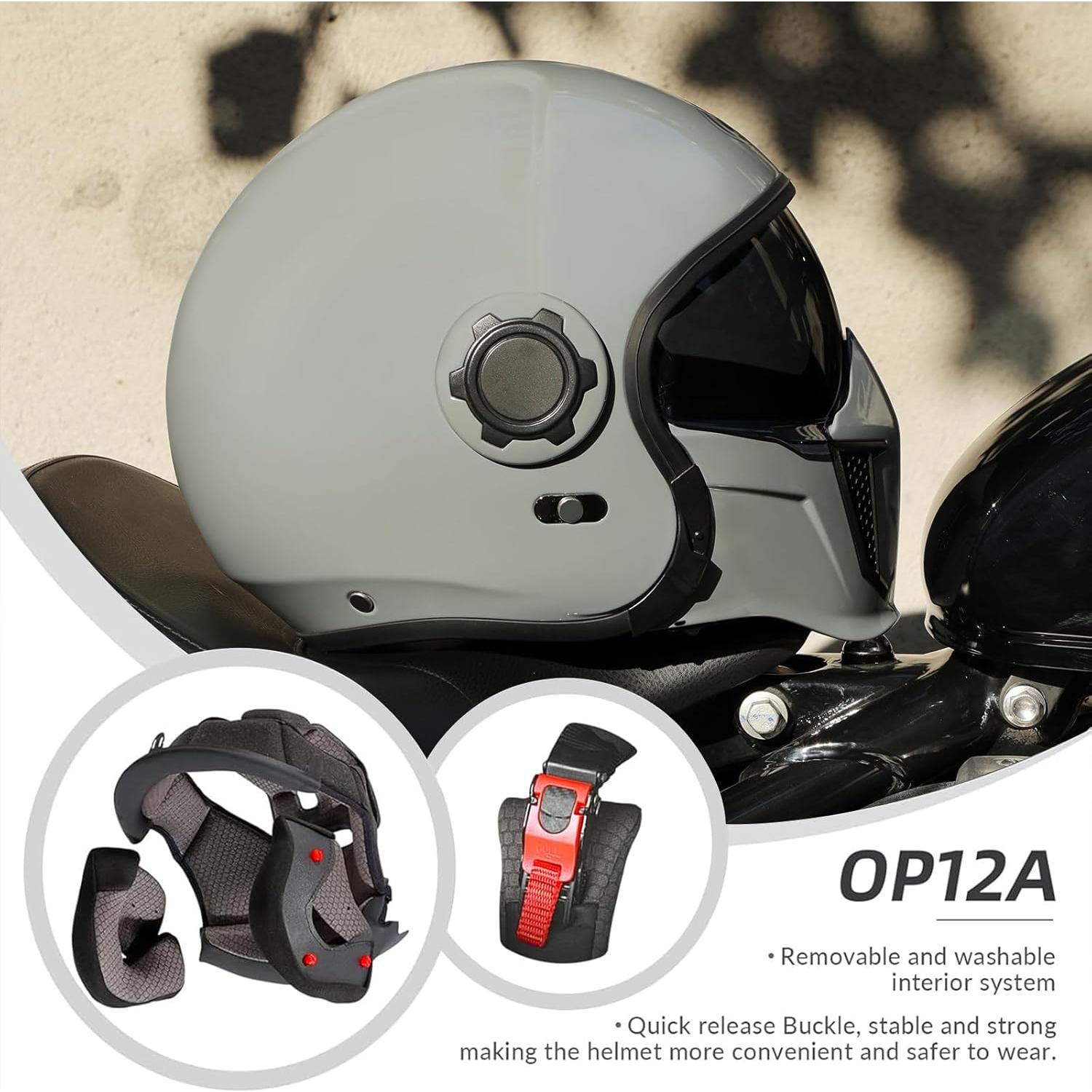 Casco de Motocicleta TRIANGLE OP12A Doble Visera Gris M
