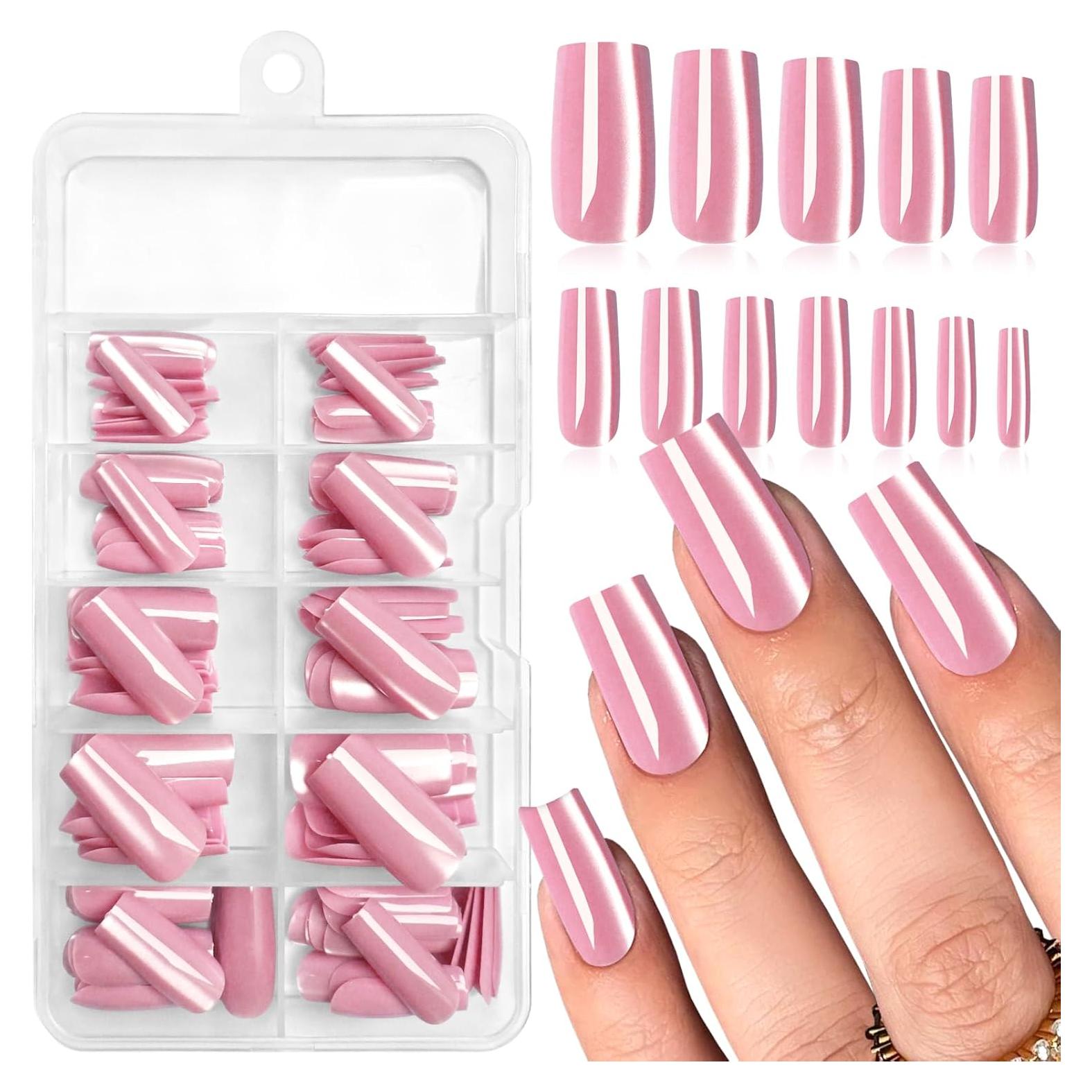 120 Uñas Postizas Acrílicas Medianas Rosa Jelly Bellelfin
