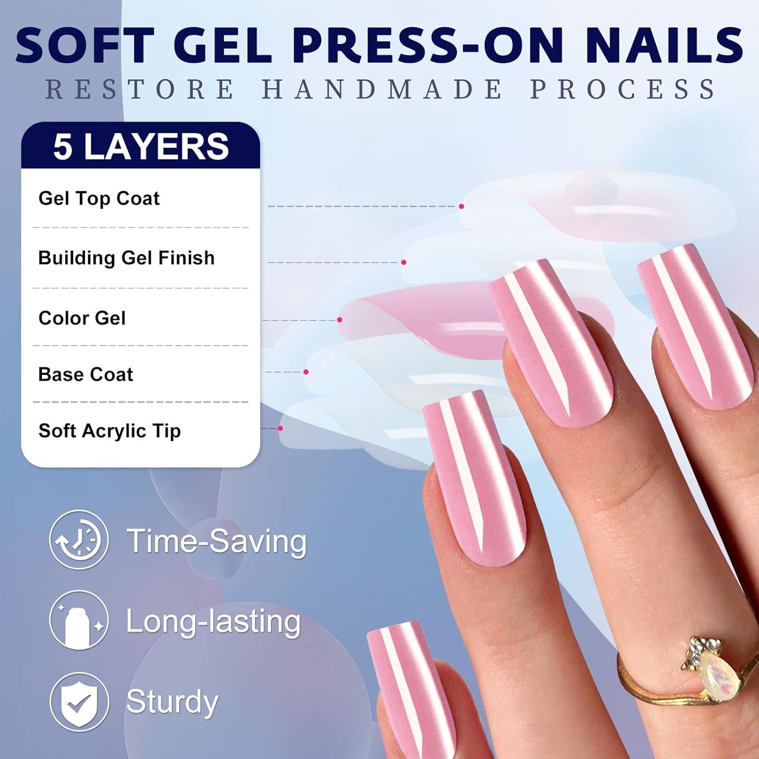 120 Uñas Postizas Acrílicas Medianas Rosa Jelly Bellelfin