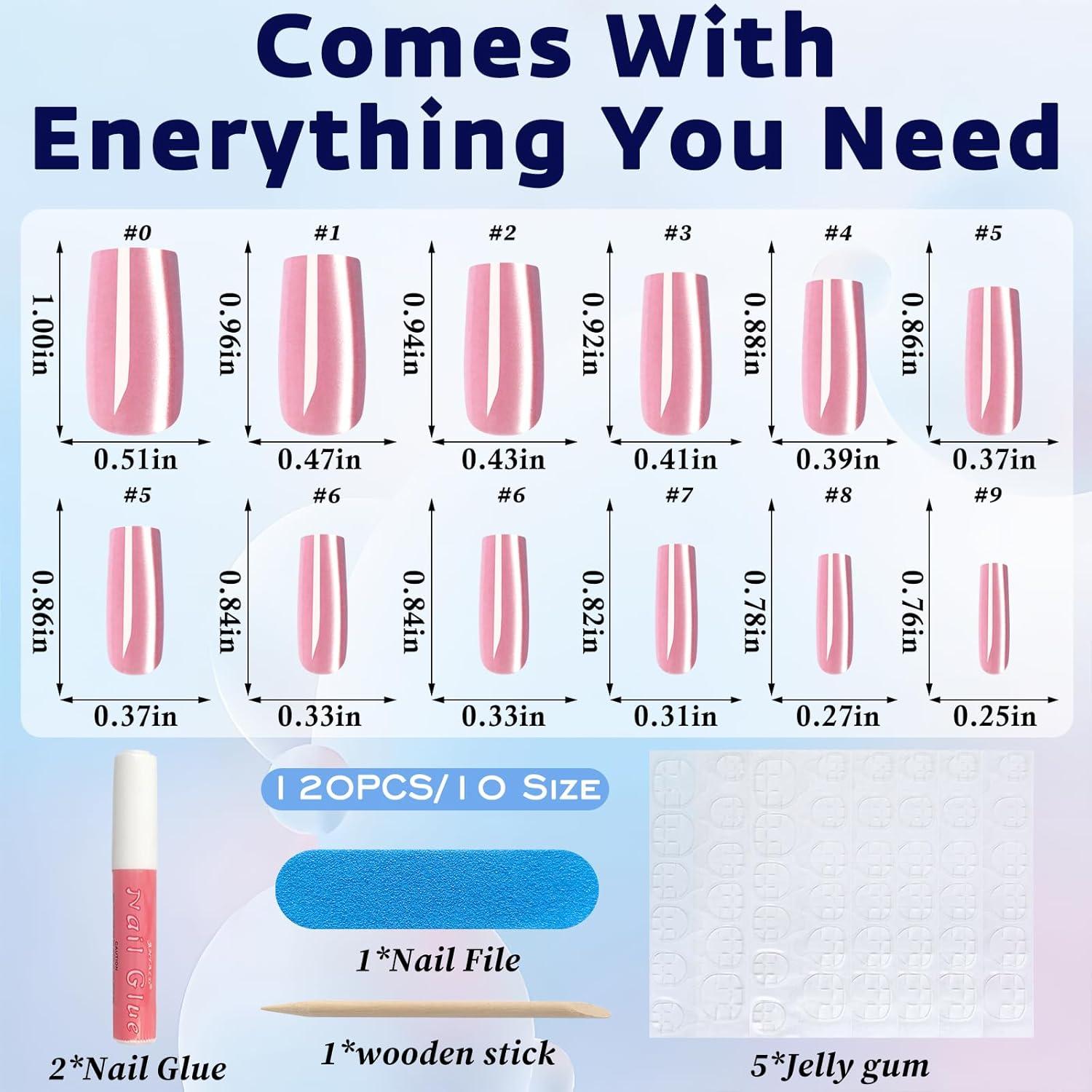 120 Uñas Postizas Acrílicas Medianas Rosa Jelly Bellelfin