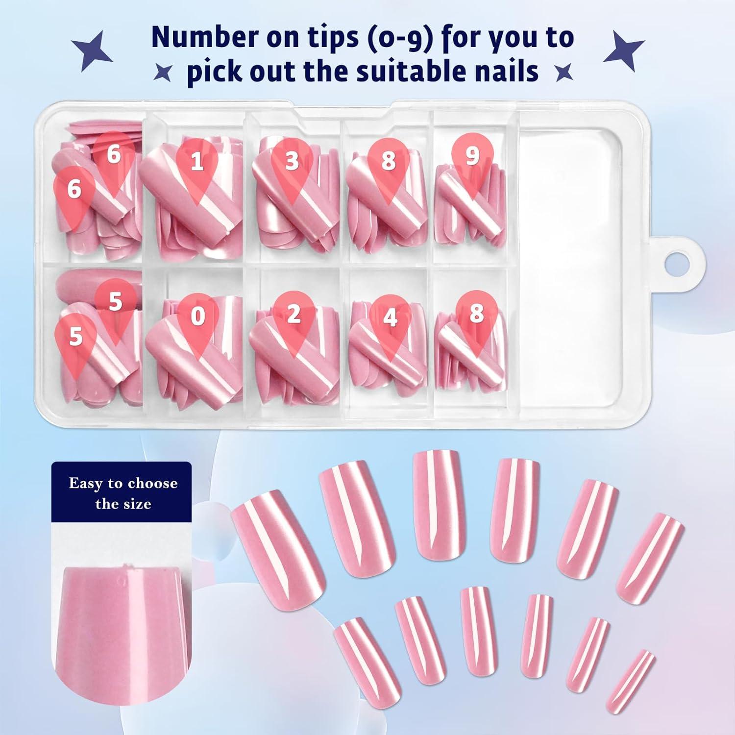 120 Uñas Postizas Acrílicas Medianas Rosa Jelly Bellelfin