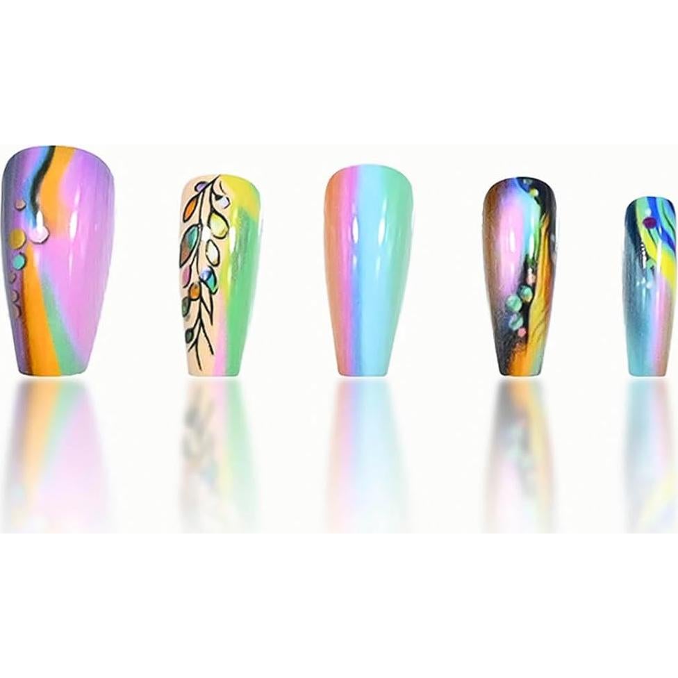 Uñas Postizas Brillantes RUOKEXIN 24Pcs Estilo Ataúd
