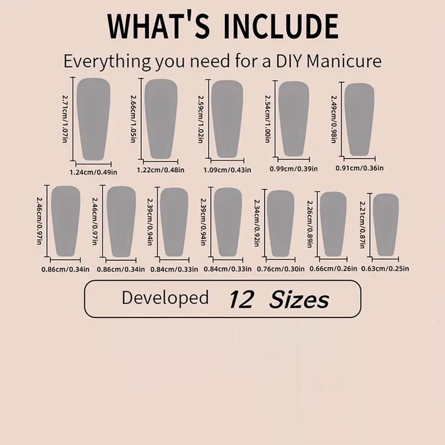 Uñas Postizas Brillantes RUOKEXIN 24Pcs Estilo Ataúd