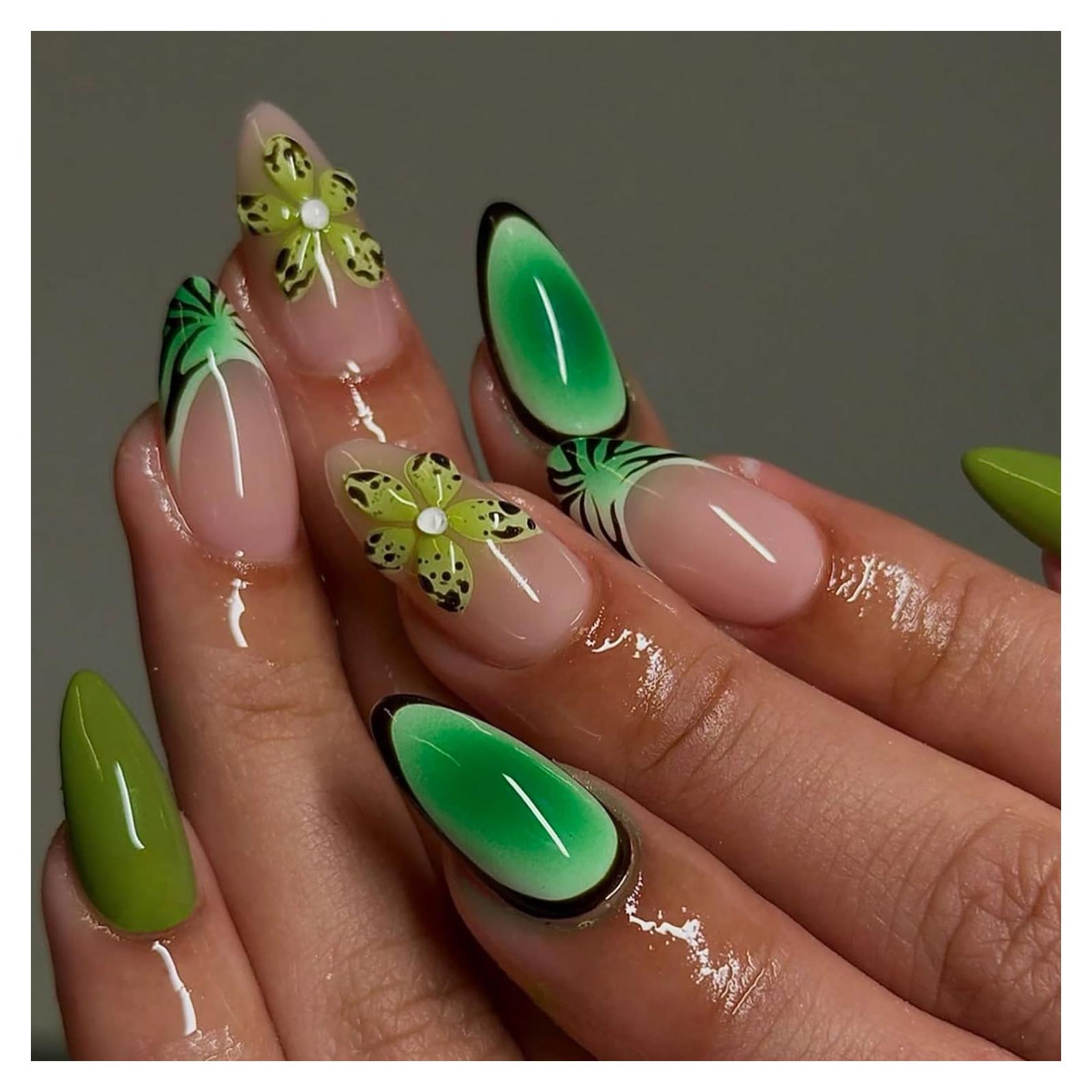 Uñas Postizas de Almendra FIEONCIY Acrílicas Francesas 12 Pzas