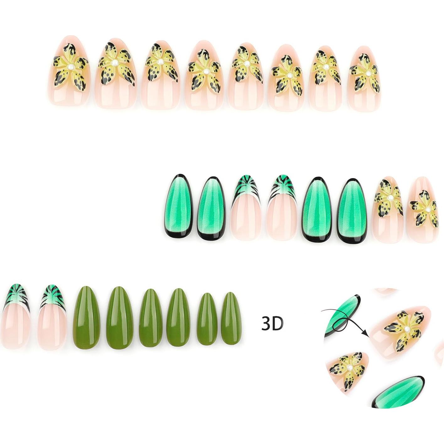 Uñas Postizas de Almendra FIEONCIY Acrílicas Francesas 12 Pzas
