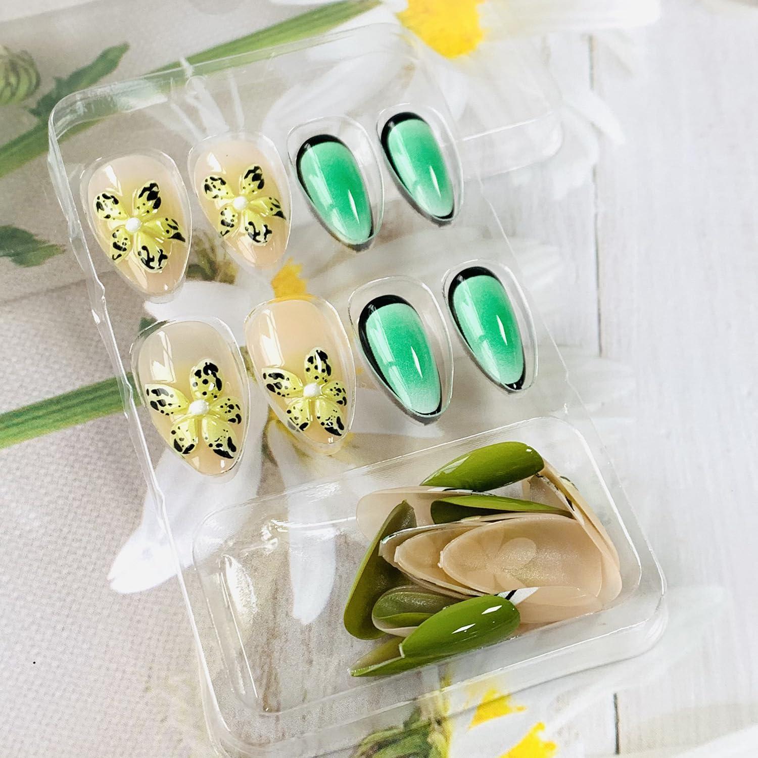 Uñas Postizas de Almendra FIEONCIY Acrílicas Francesas 12 Pzas