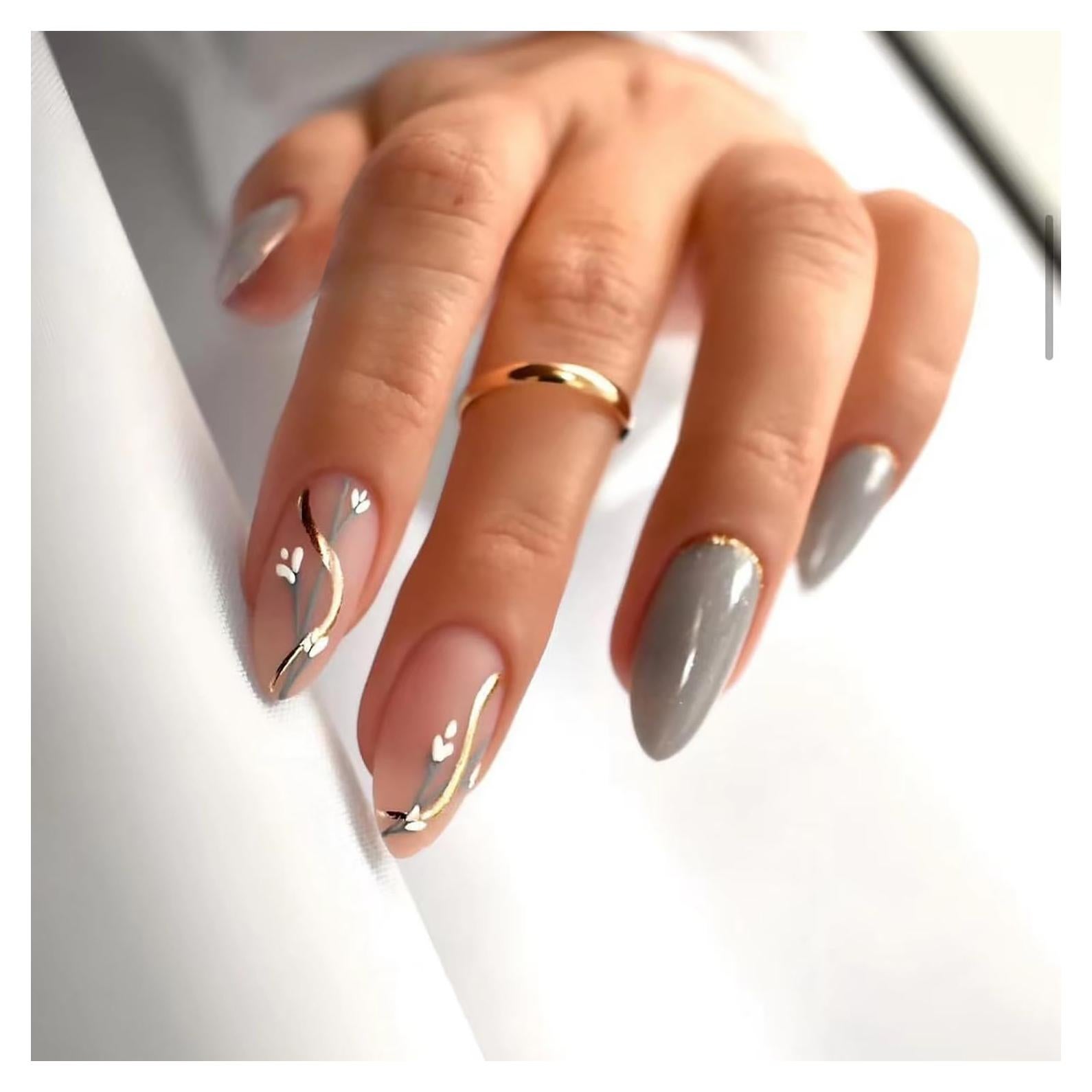 Uñas Postizas Vezocim Almendra Media Grises 24 Piezas