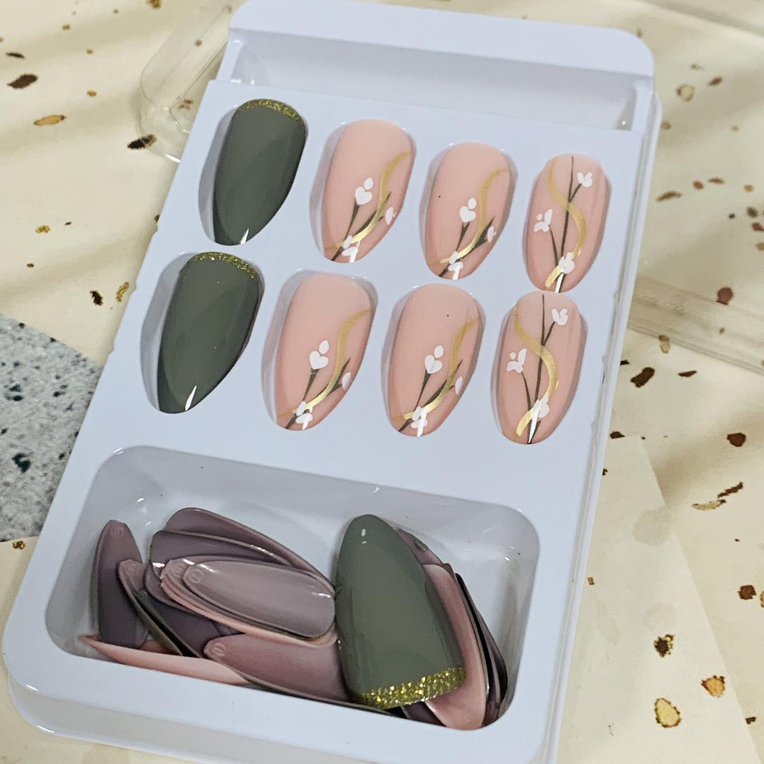 Uñas Postizas Vezocim Almendra Media Grises 24 Piezas