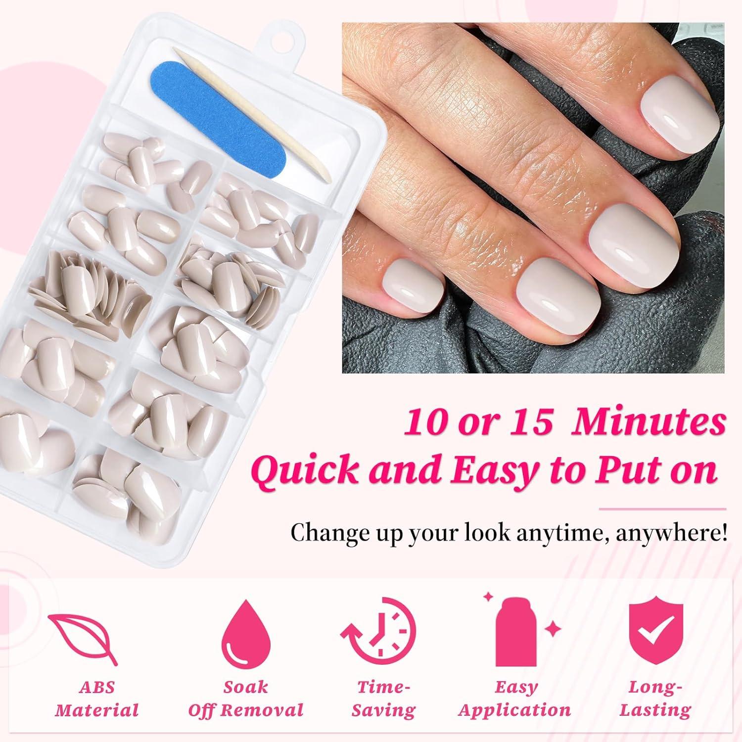 120 Uñas Postizas Cortas Khaki Lifextol - 12 Tamaños