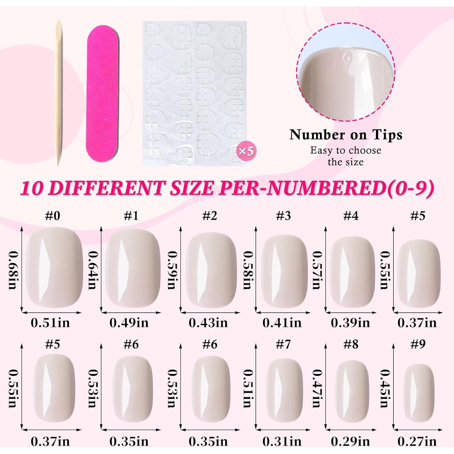 120 Uñas Postizas Cortas Khaki Lifextol - 12 Tamaños