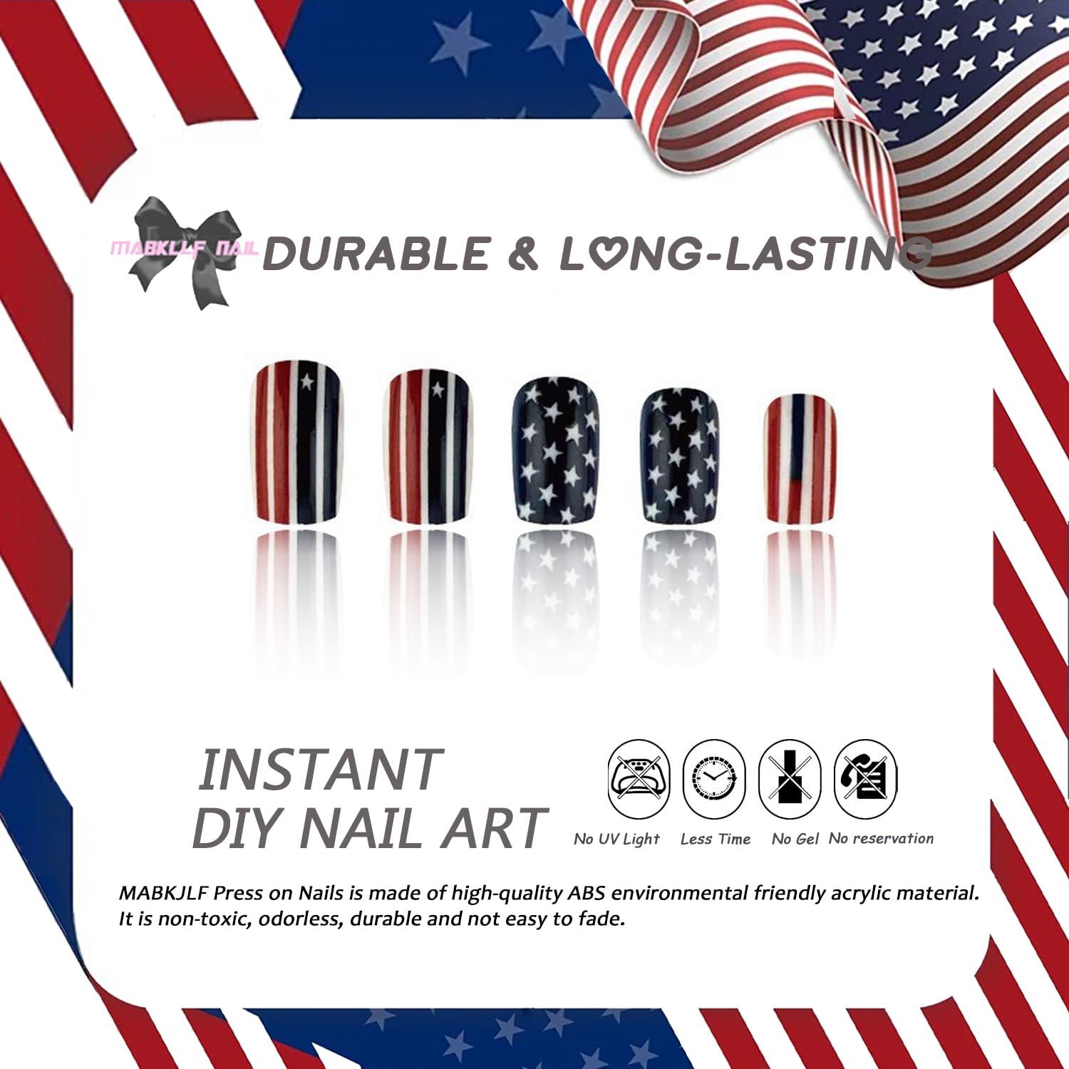 Uñas Postizas de Presión MABKJLF 4 de Julio 24 Pcs Acrílicas