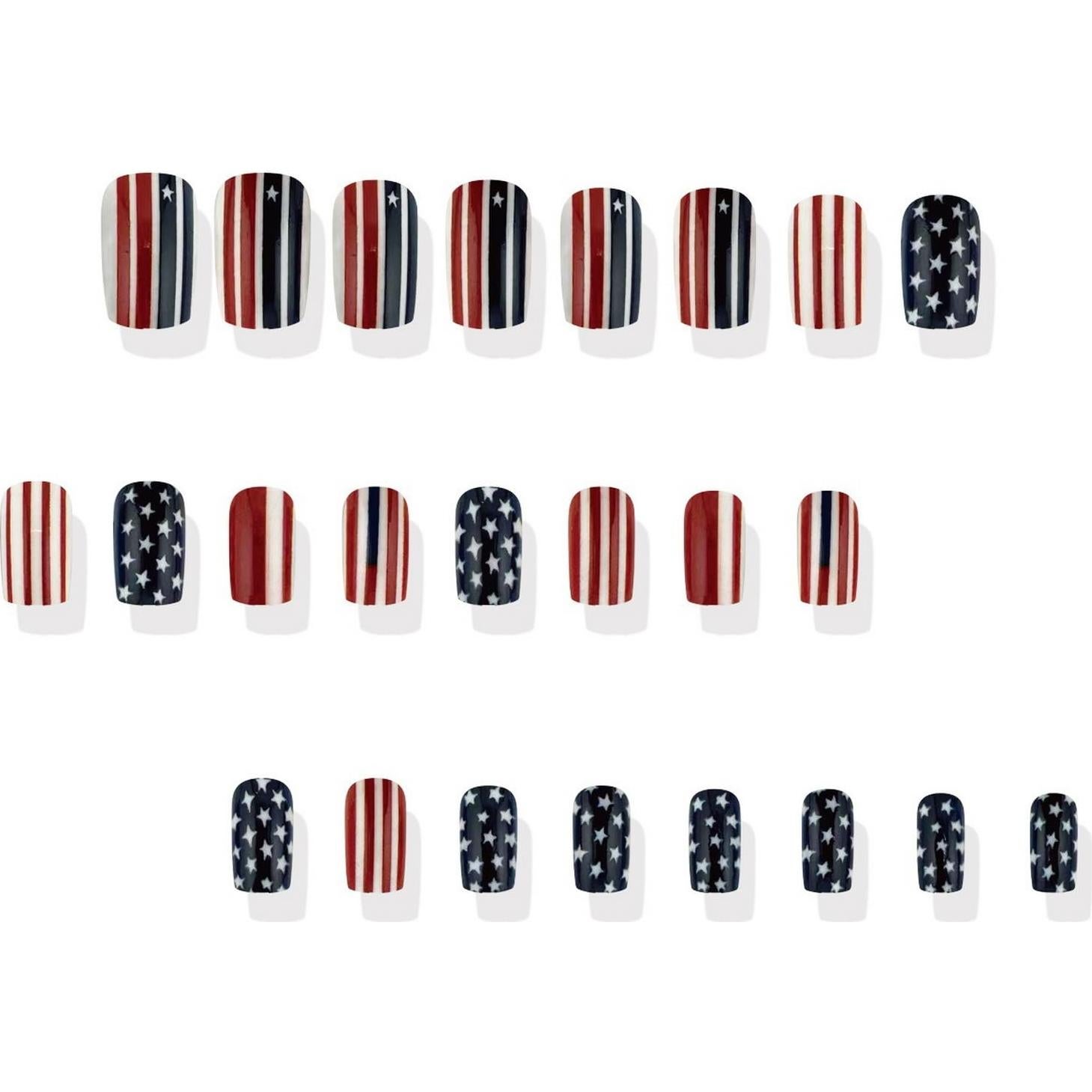 Uñas Postizas de Presión MABKJLF 4 de Julio 24 Pcs Acrílicas