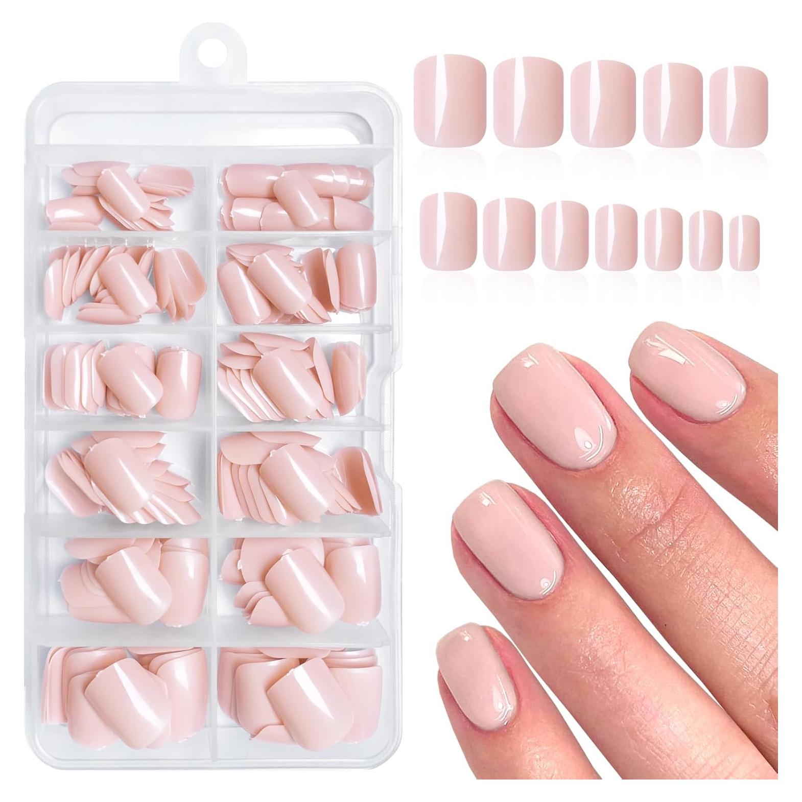 240 Uñas Postizas Cortas Cuadradas Rosa Oscuro con Pegamento