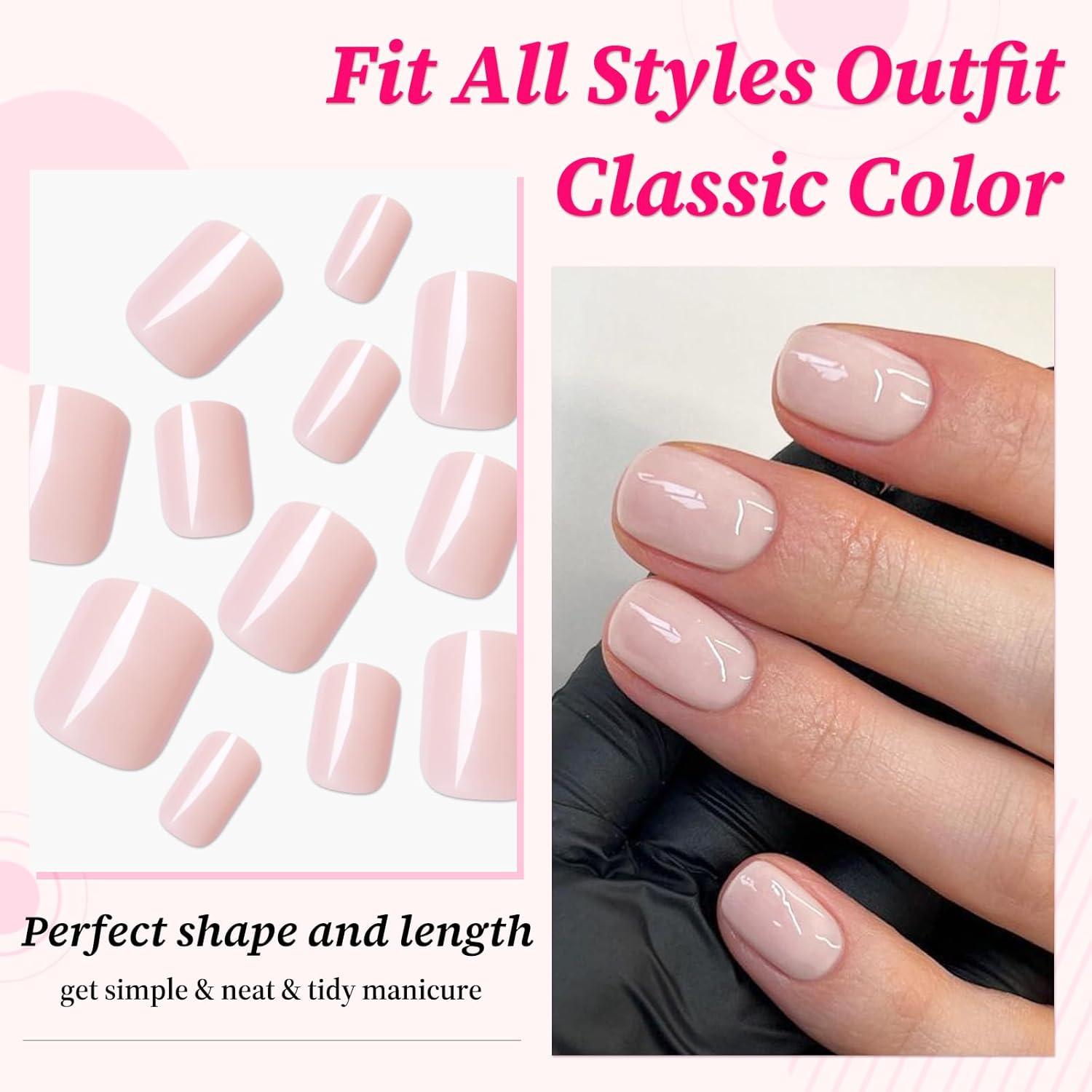 240 Uñas Postizas Cortas Cuadradas Rosa Oscuro con Pegamento