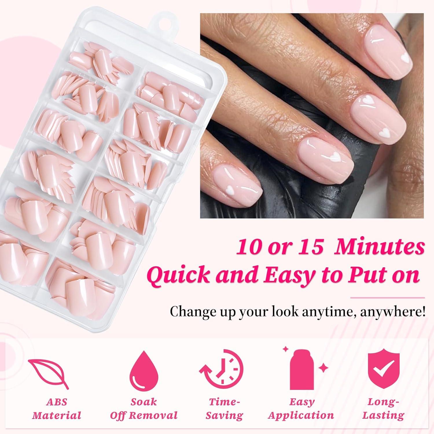 240 Uñas Postizas Cortas Cuadradas Rosa Oscuro con Pegamento