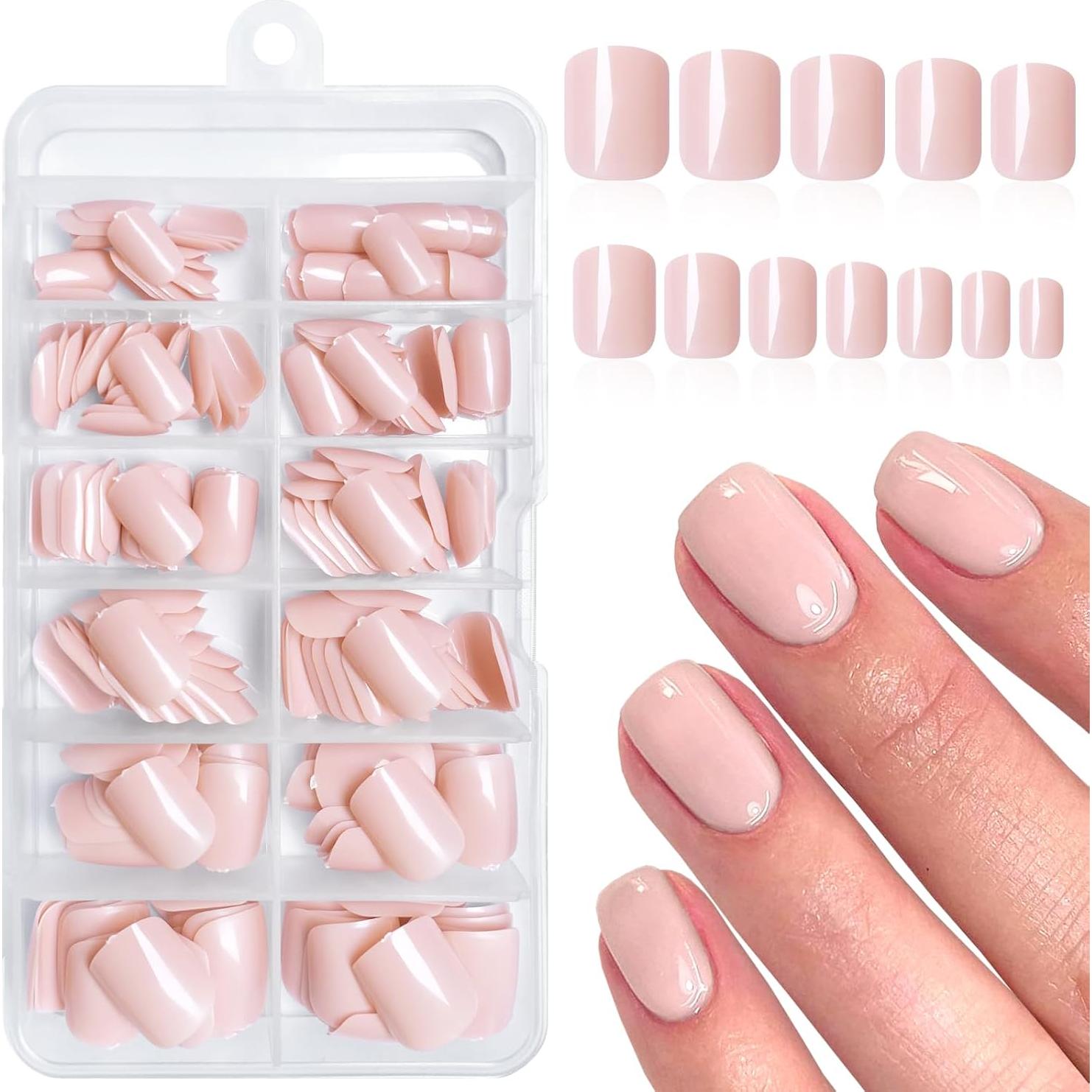 240 Uñas Postizas Cortas Cuadradas Rosa Oscuro con Pegamento