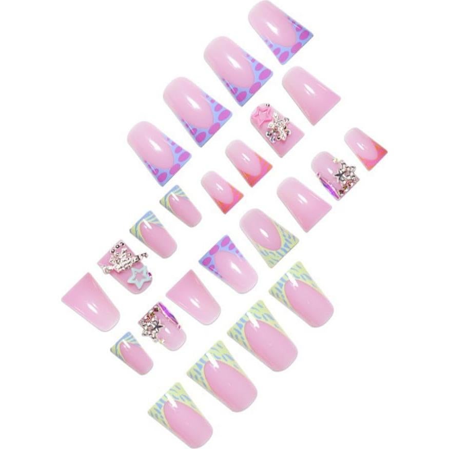 Kit de Uñas Postizas Cortas YEFIUO 24 Pcs Acrílicas con Brillo