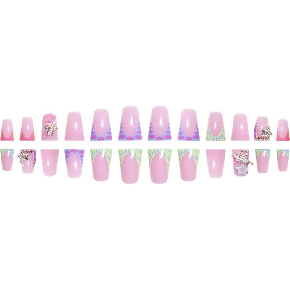 Kit de Uñas Postizas Cortas YEFIUO 24 Pcs Acrílicas con Brillo