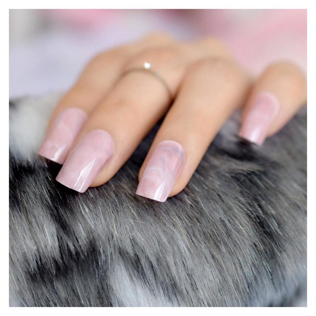 Uñas Artificiales de Mármol Rosa Brillante EchiQ Z836 Tamaño Medio