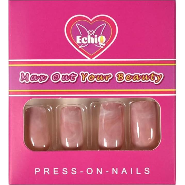 Uñas Artificiales de Mármol Rosa Brillante EchiQ Z836 Tamaño Medio