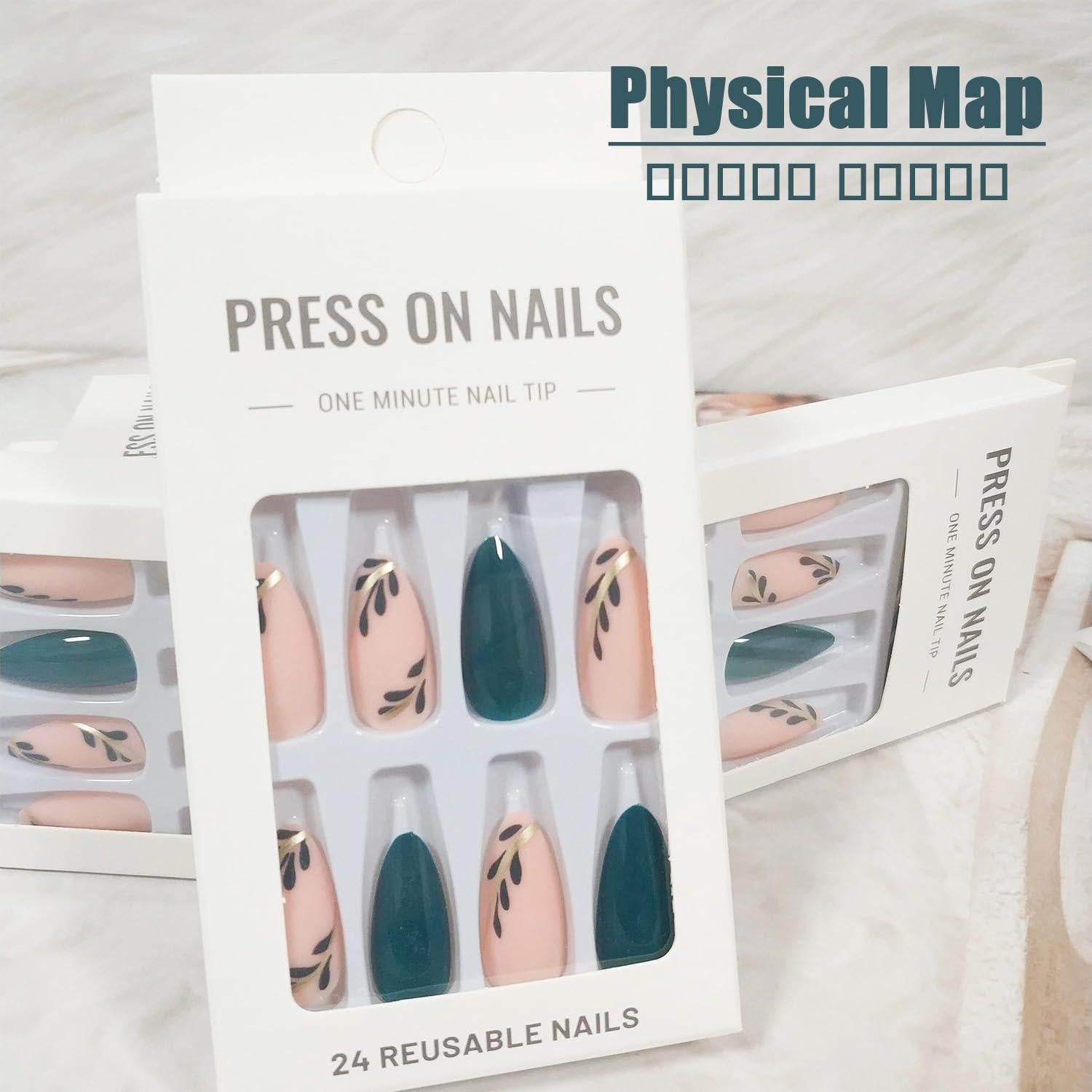 Uñas Postizas Almendra AROVFAM Verdes Brillantes 24 Piezas