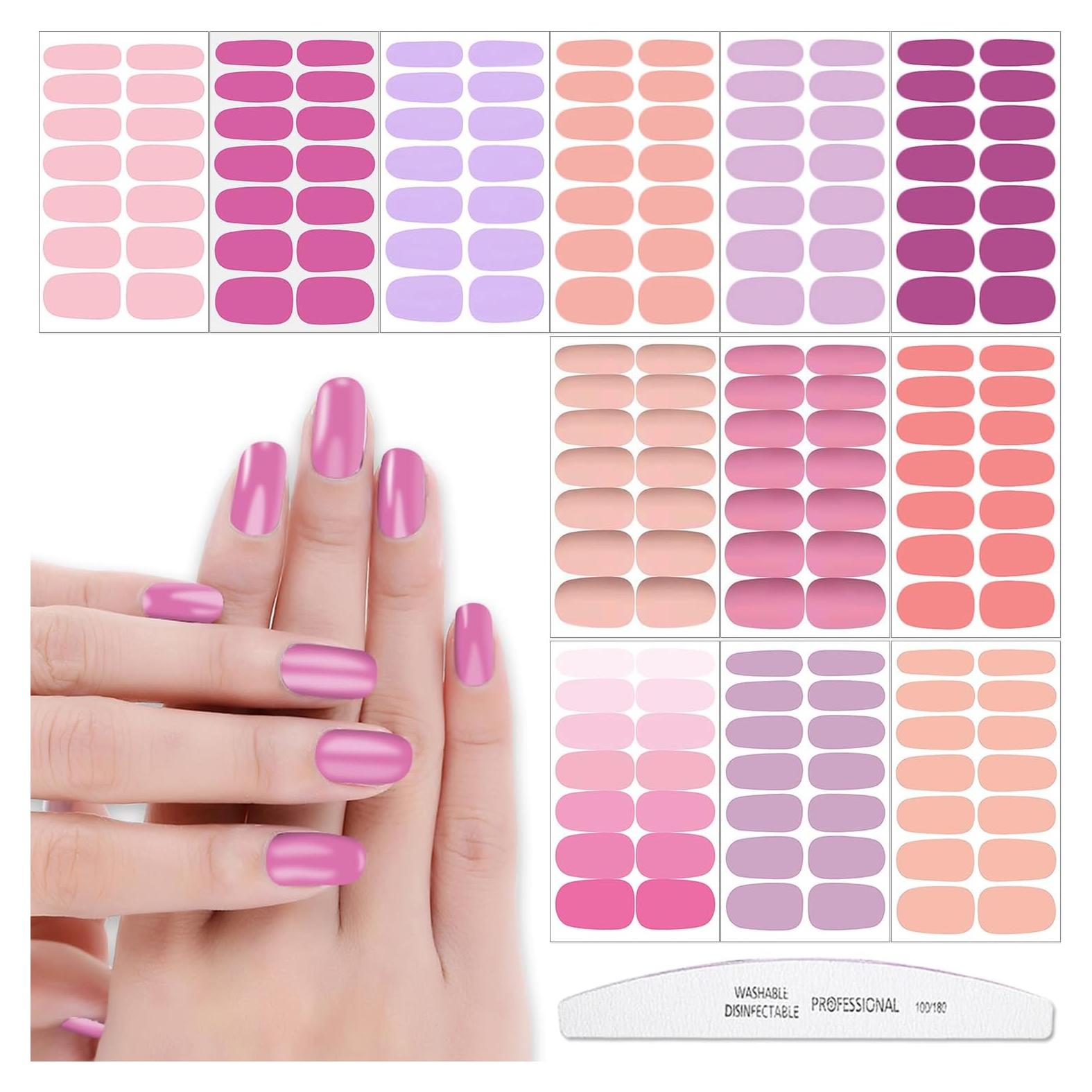 12 Hojas Stickers de Uñas Rosa YECIRALA 168 Pcs Autoadhesivos
