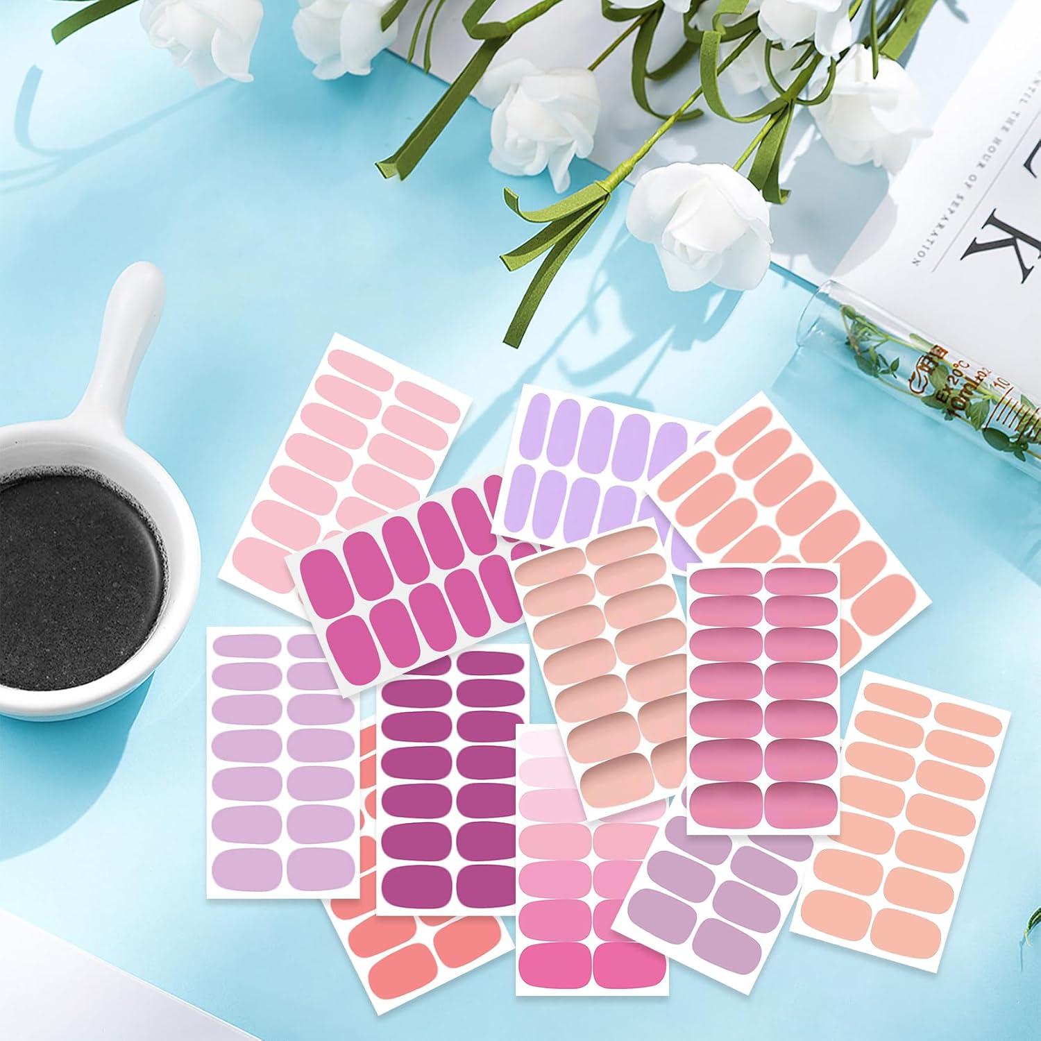 12 Hojas Stickers de Uñas Rosa YECIRALA 168 Pcs Autoadhesivos