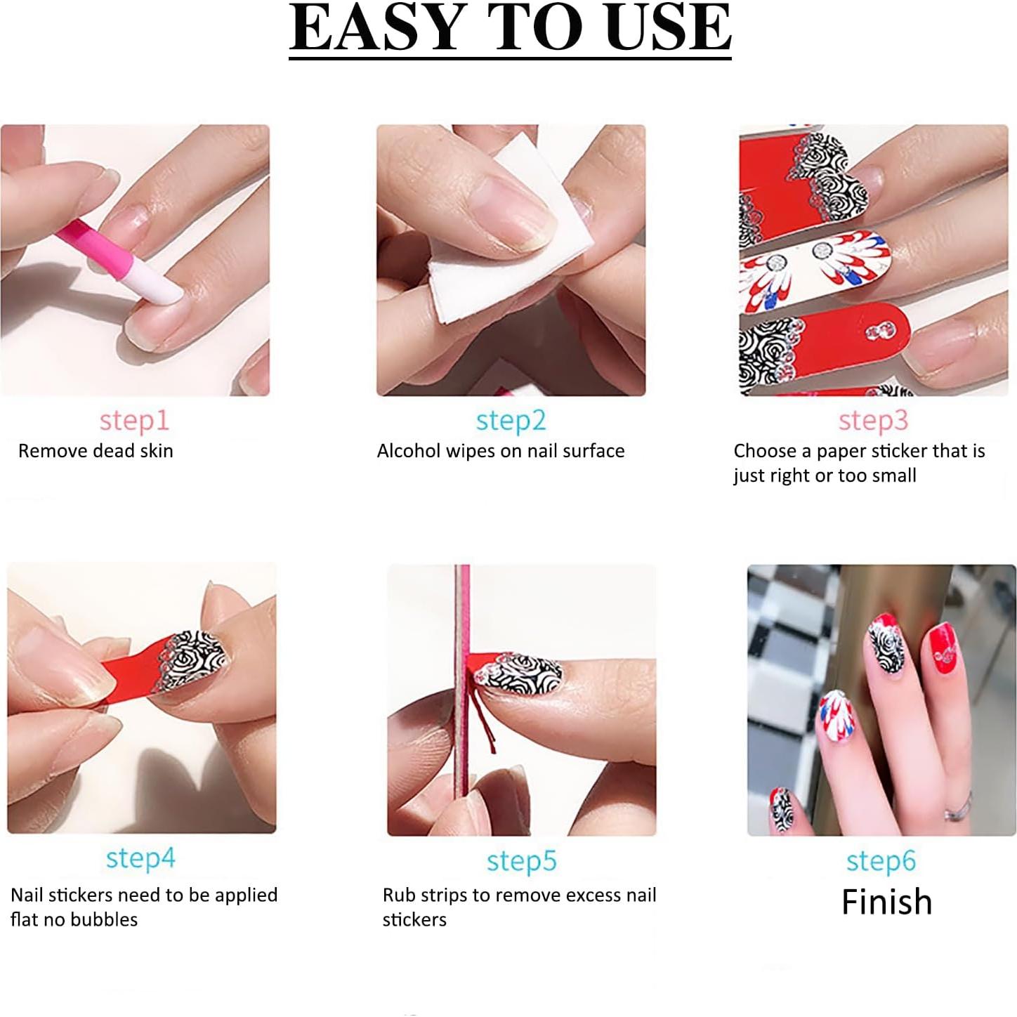 12 Hojas Stickers de Uñas Rosa YECIRALA 168 Pcs Autoadhesivos