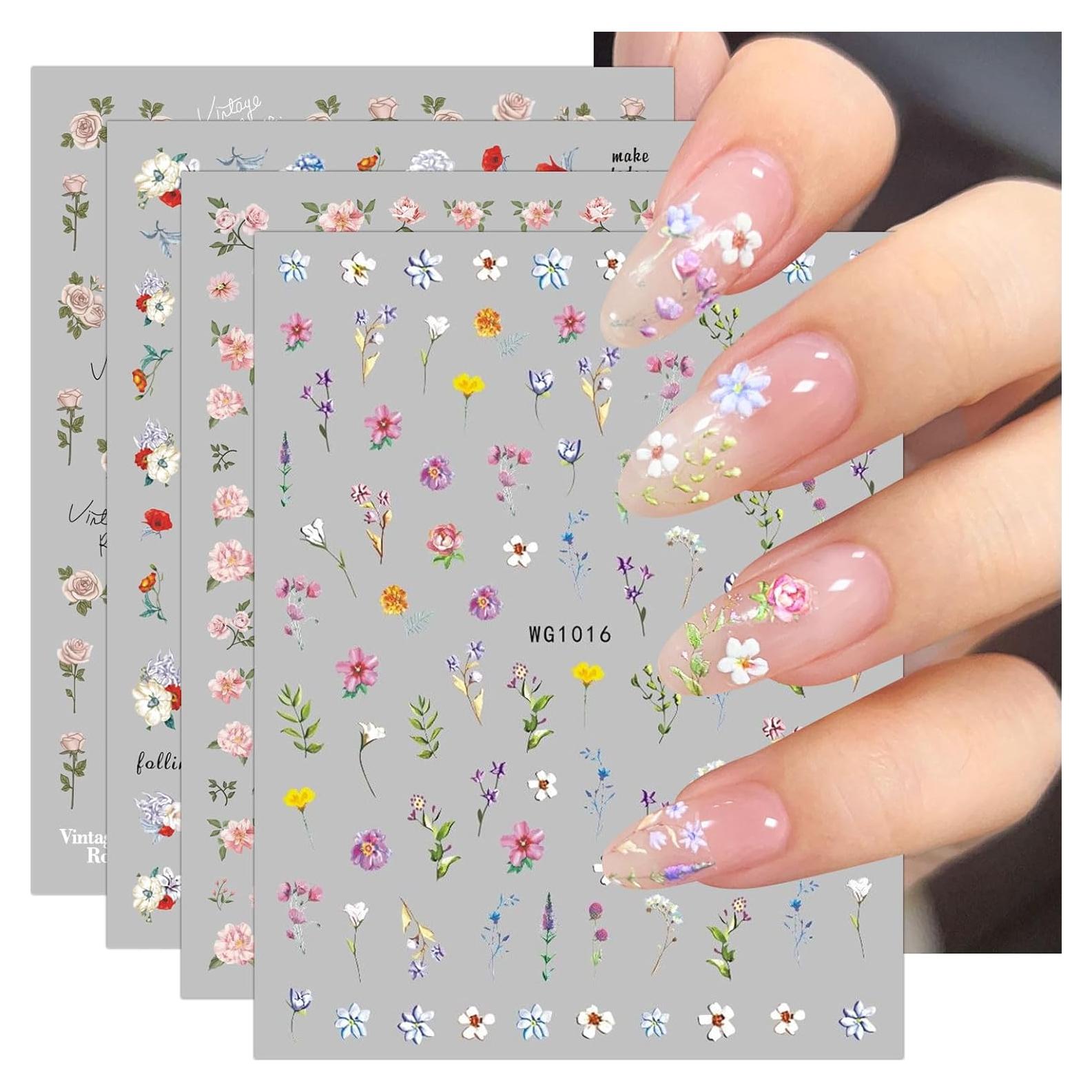 Calcomanías de Uñas JMEOWIO 9 Hojas Flores Coloridas