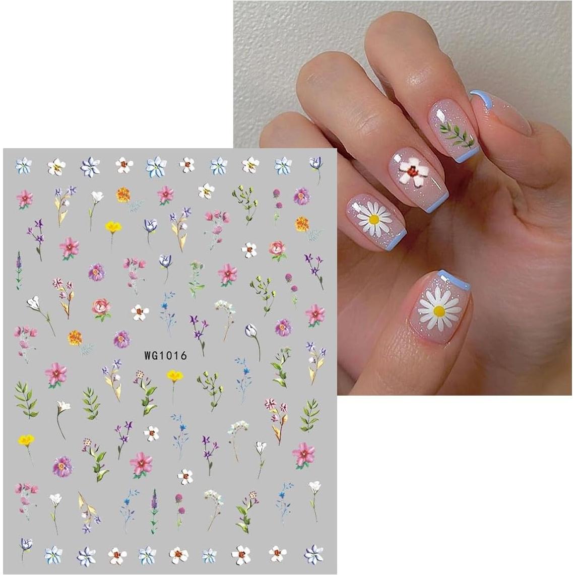 Calcomanías de Uñas JMEOWIO 9 Hojas Flores Coloridas