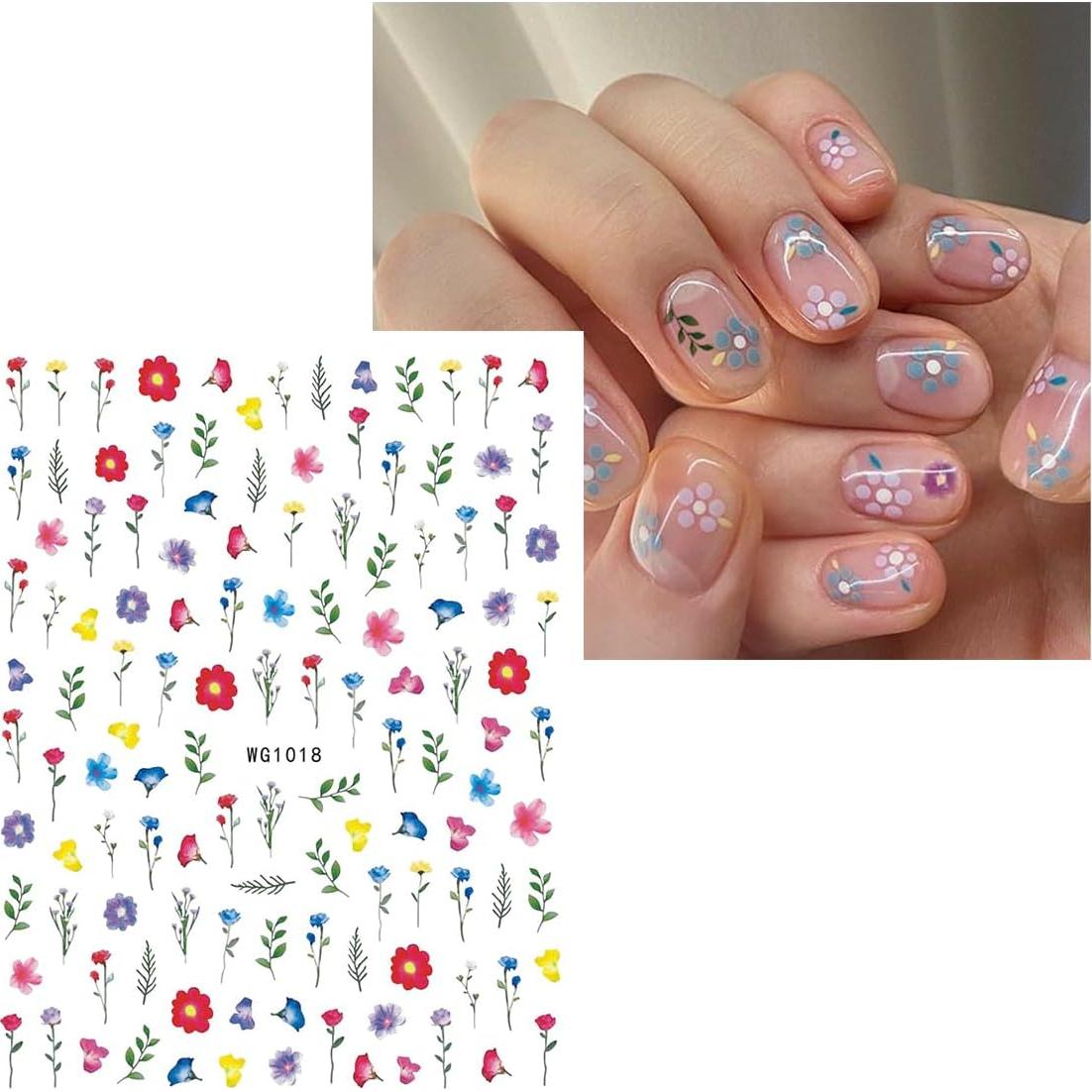 Calcomanías de Uñas JMEOWIO 9 Hojas Flores Coloridas